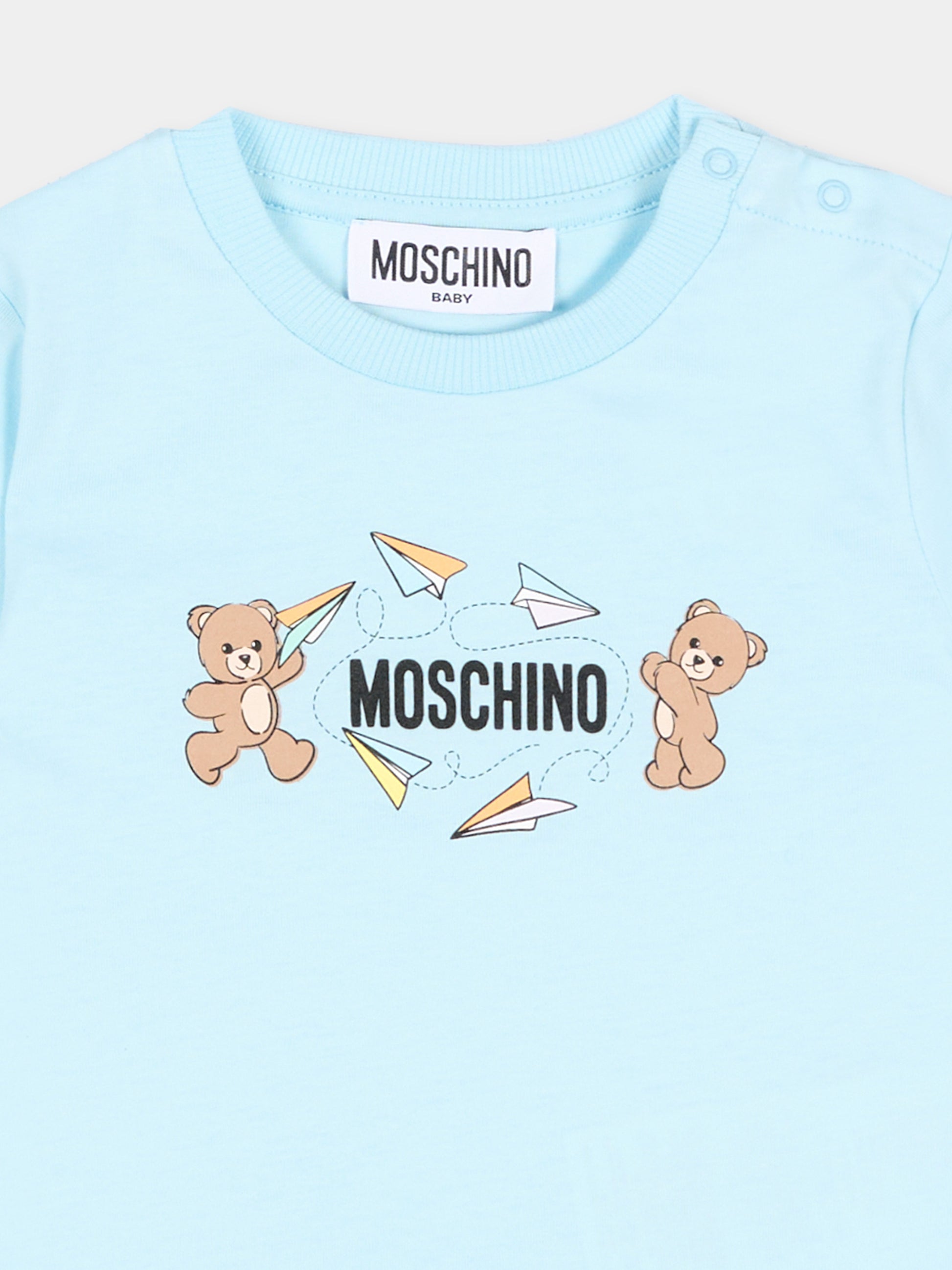 T-Shirt celeste per neonato con Teddy Bear,Moschino Kids,MUM04M LAA01 40304
