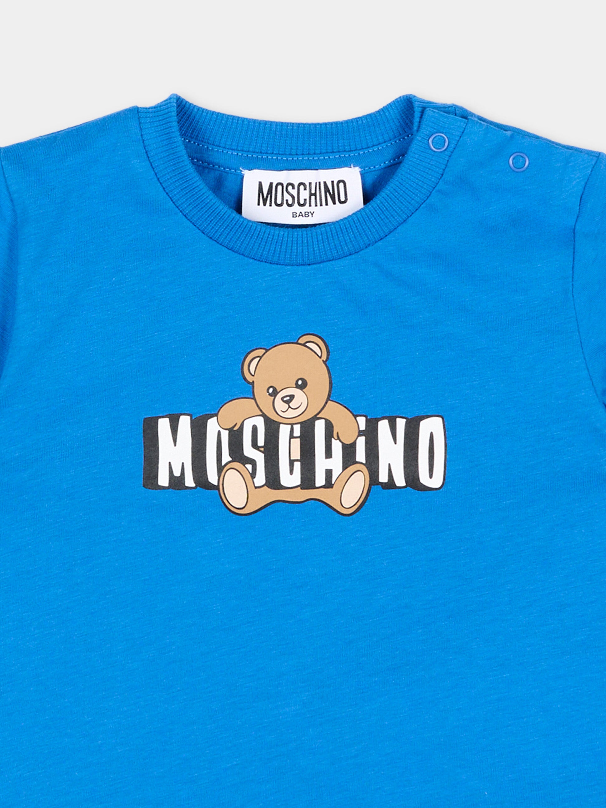 T-Shirt blu per neonati con Teddy Bear,Moschino Kids,MUM04P LAA03 40630