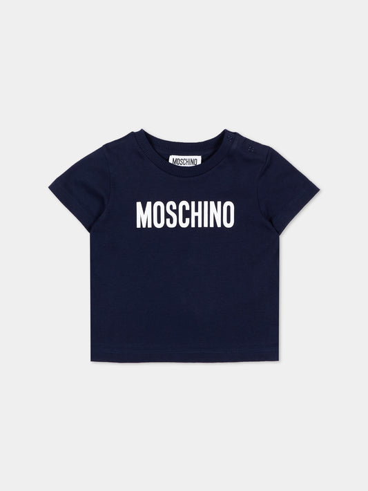 T-Shirt blu per neonati con logo,Moschino Kids,MUM04U LAA02 40016