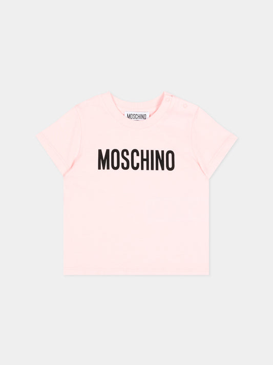 T-Shirt rosa per neonata con logo,Moschino Kids,MUM04U LAA02 50209