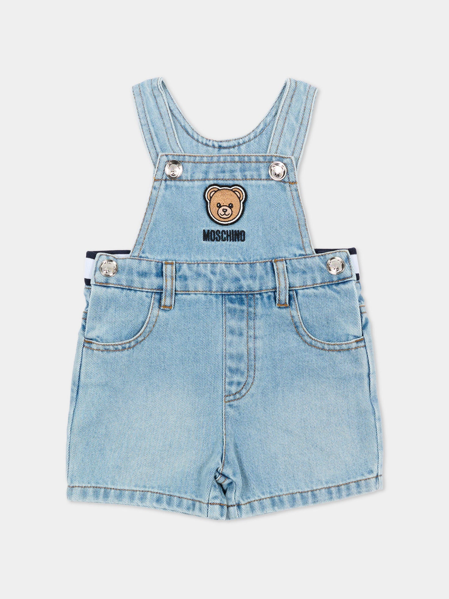 Salopette denim per neonati con Teddy Bear,Moschino Kids,MUQ01R L0E34 41034