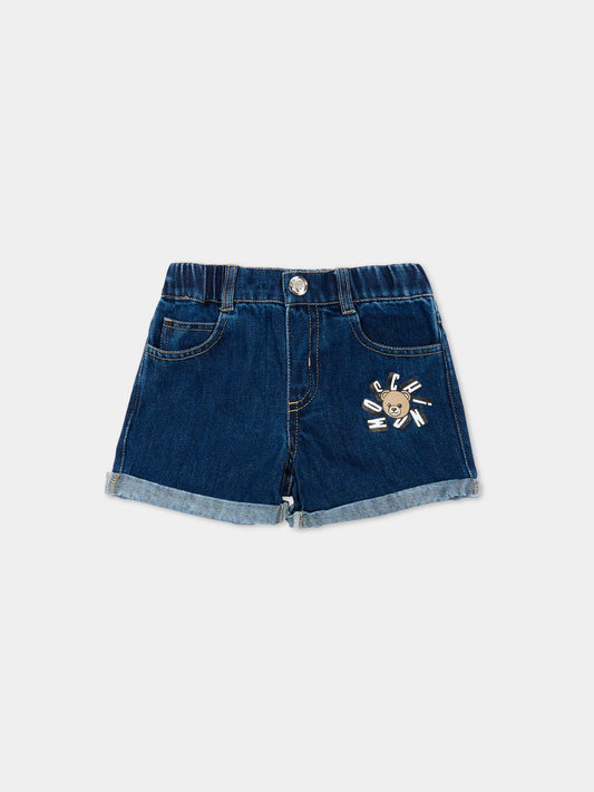 Shorts denim per neonati con Teddy Bear,Moschino Kids,MUQ01T L0E34 41104