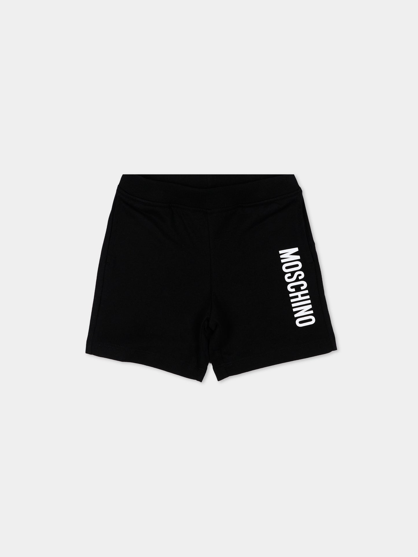 Shorts sportivi neri per neonati con logo,Moschino Kids,MUQ01W LAA02 60100