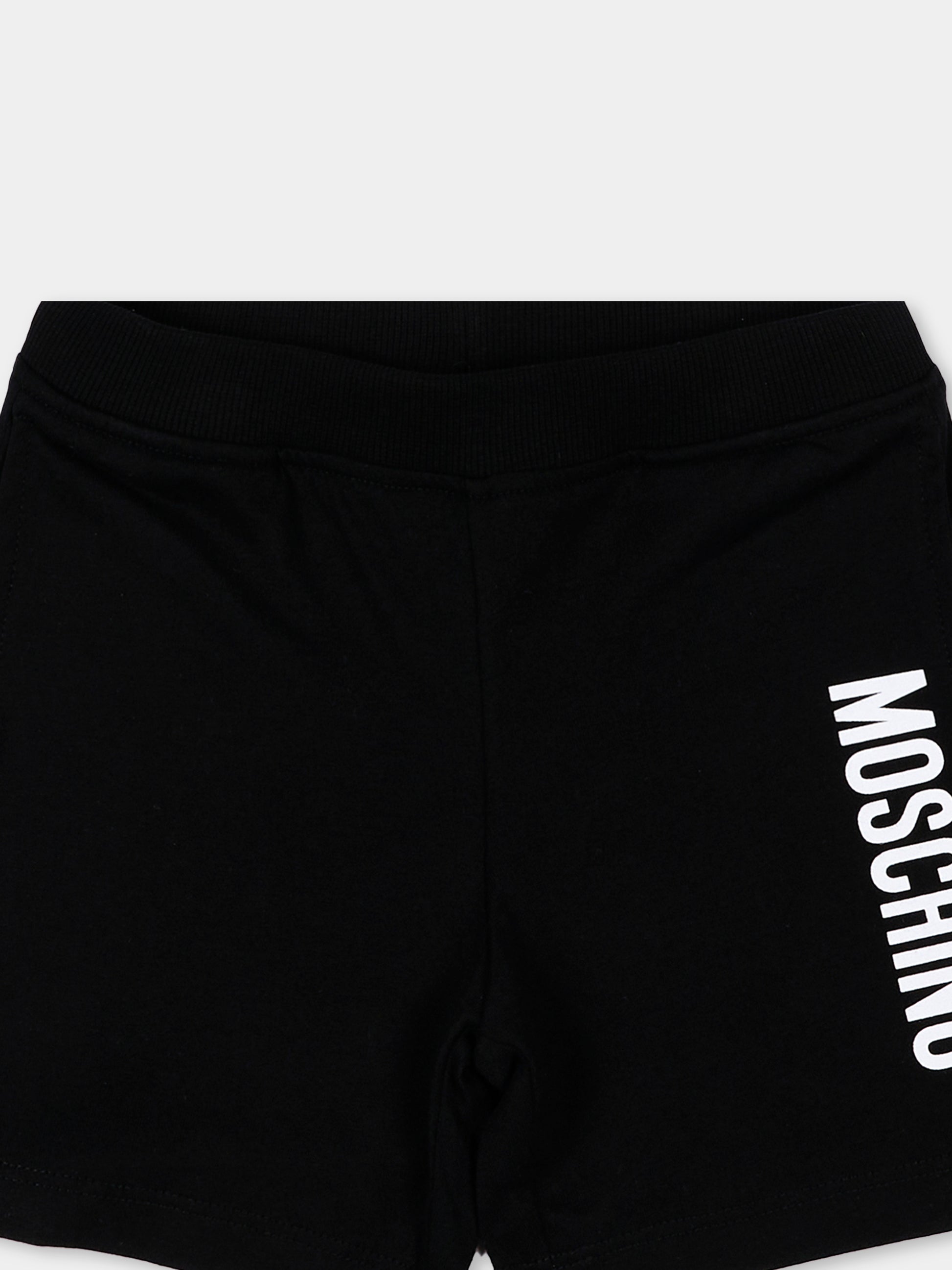 Shorts sportivi neri per neonati con logo,Moschino Kids,MUQ01W LAA02 60100