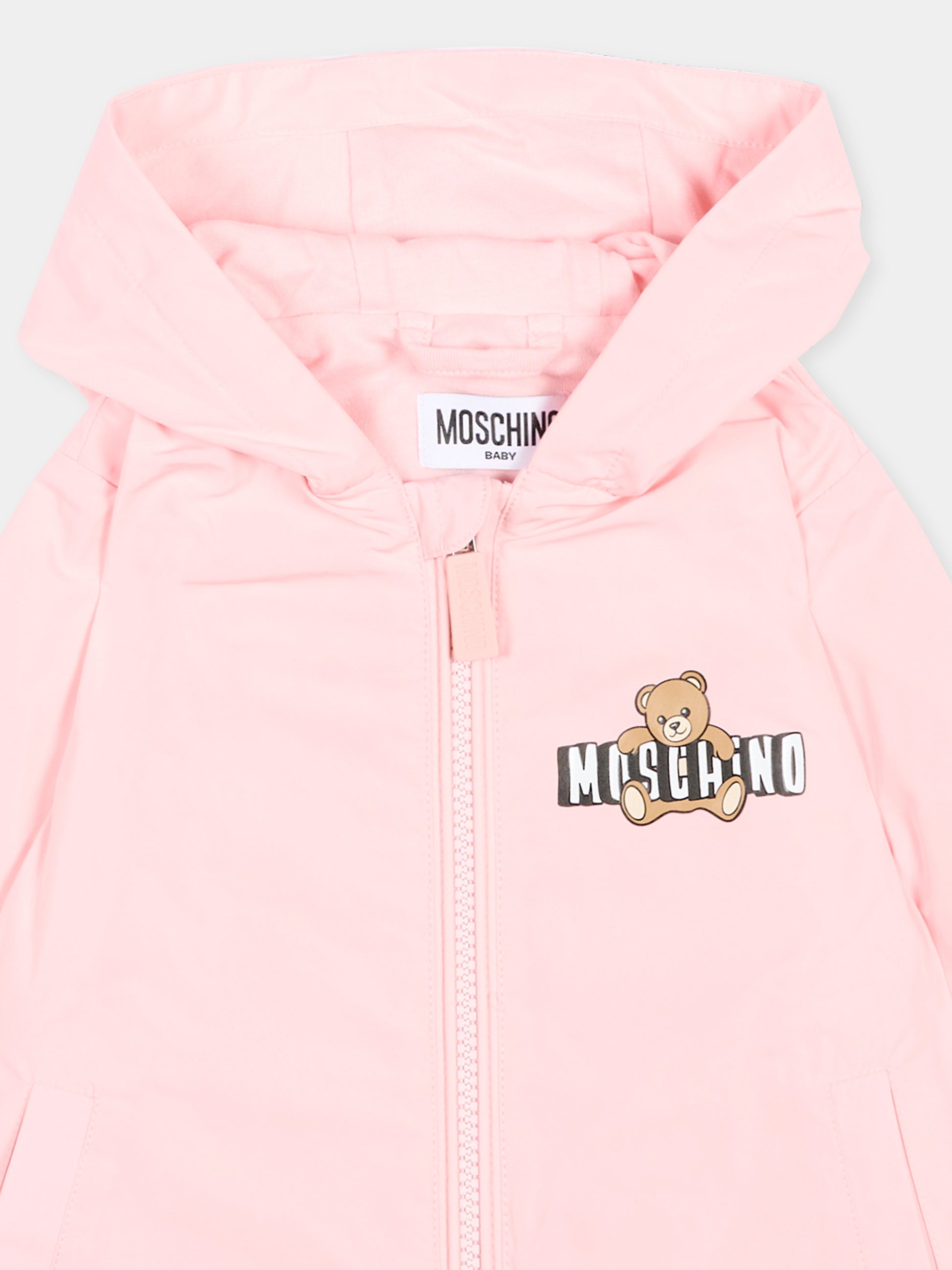 Impermeabile rosa per neonata con logo,Moschino Kids,MUS033 L3A39 50209