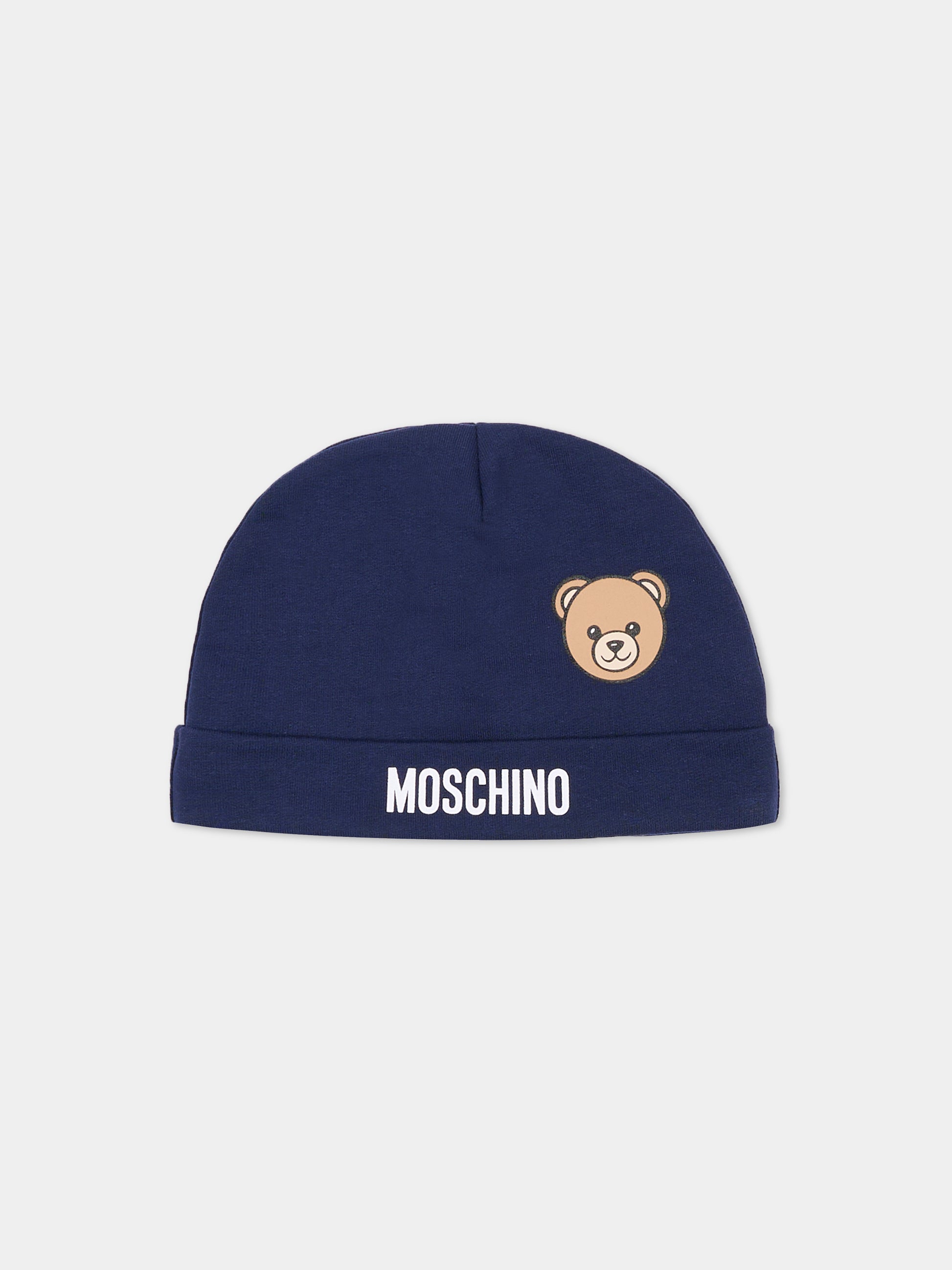 Cappello blu per neonati con Teddy Bear,Moschino Kids,MUX05U LCA19 40016
