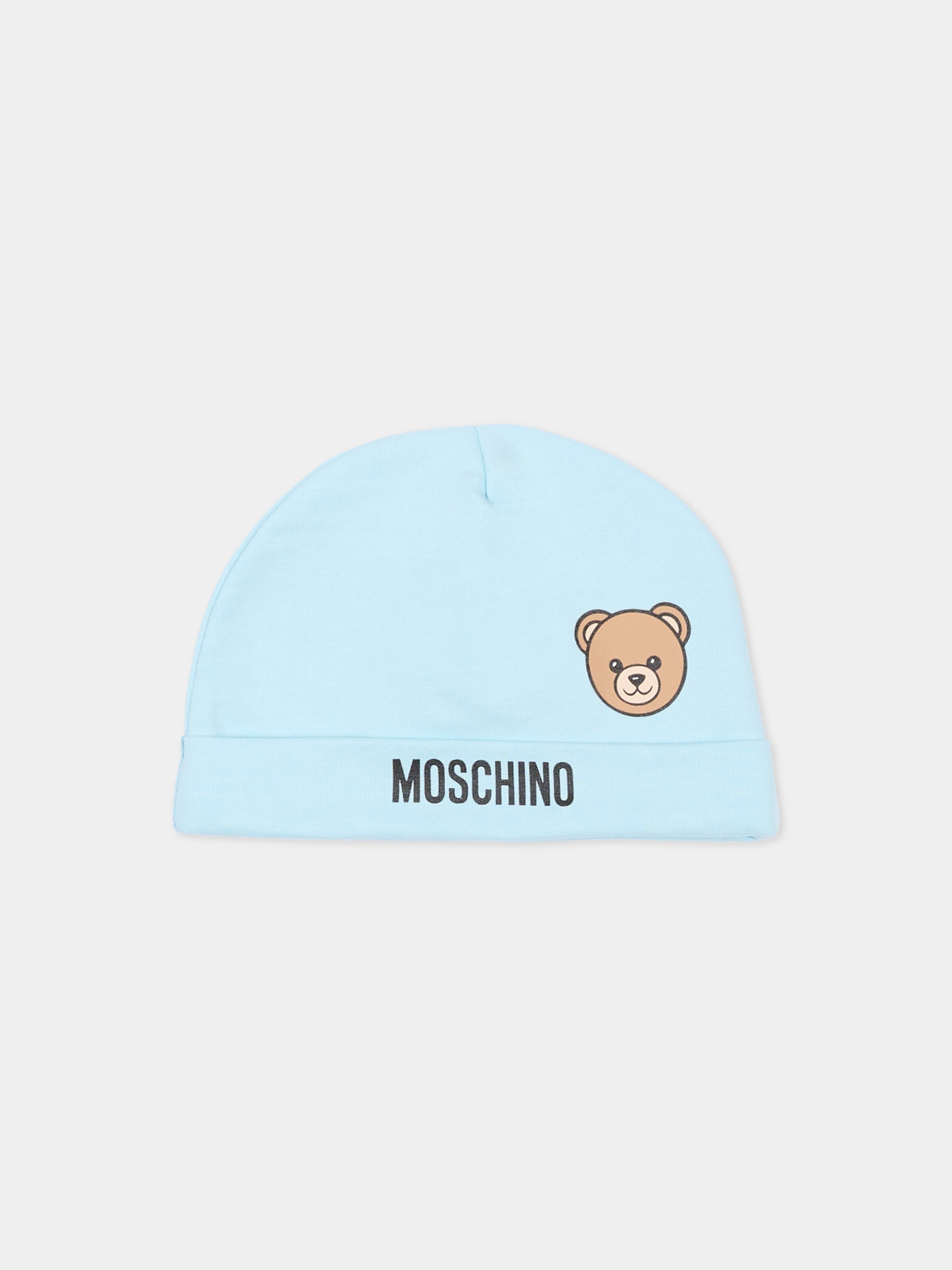 Cappello celeste per neonato con Teddy Bear,Moschino Kids,MUX05U LCA19 40304