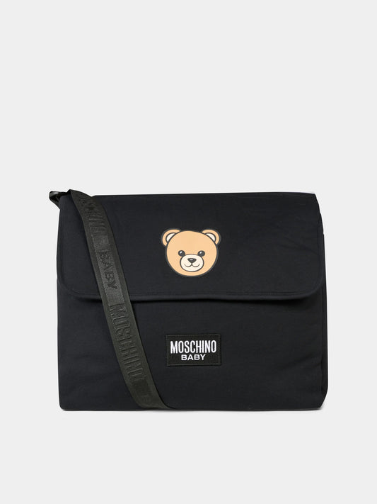Borsa mamma nera per neonati con Teddy Bear e logo,Moschino Kids,MUX05V LCA19 60100