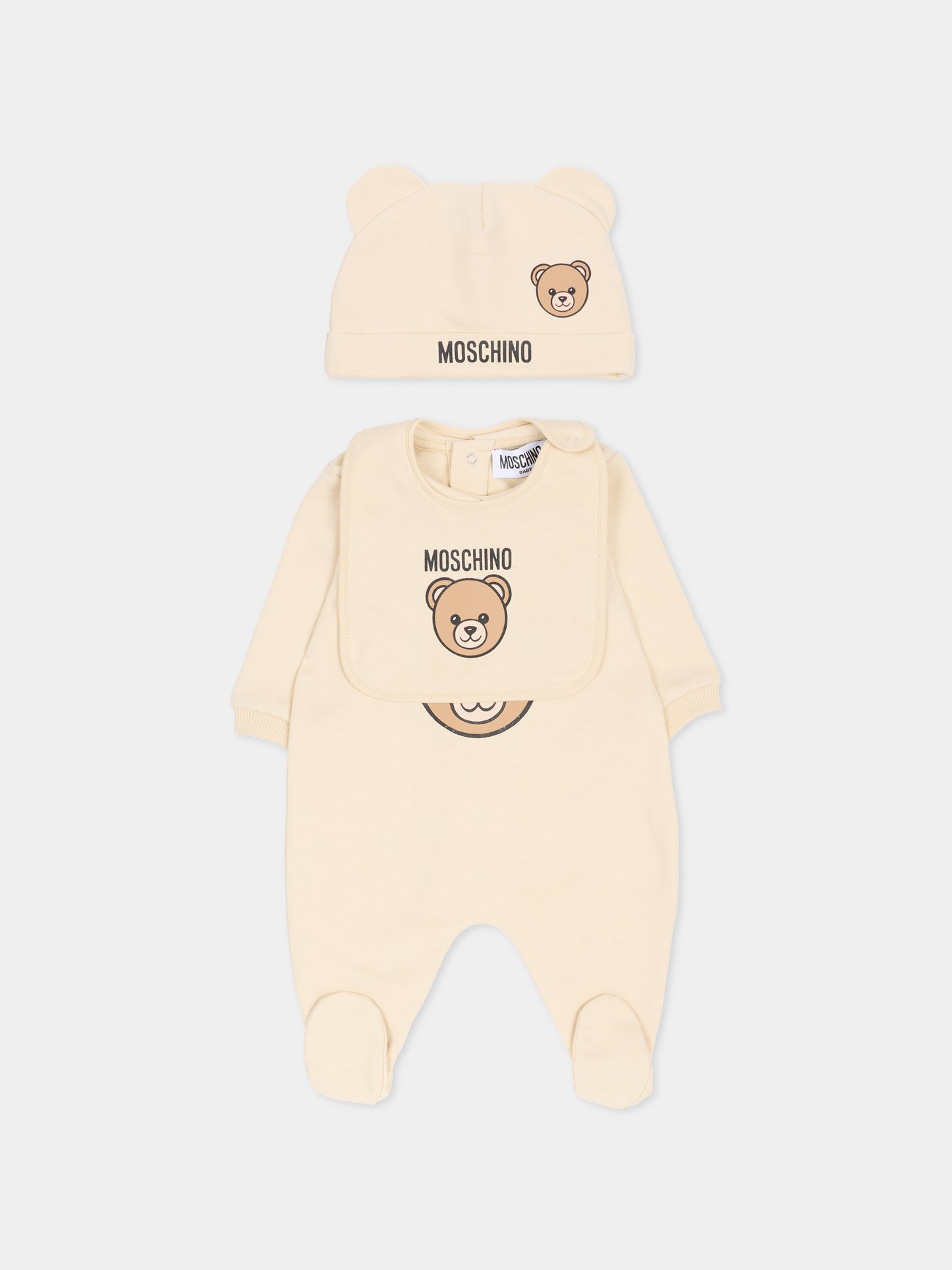 Set tutine beige per neonati con Teddy Bear,Moschino Kids,MUY097 LCA19 20404
