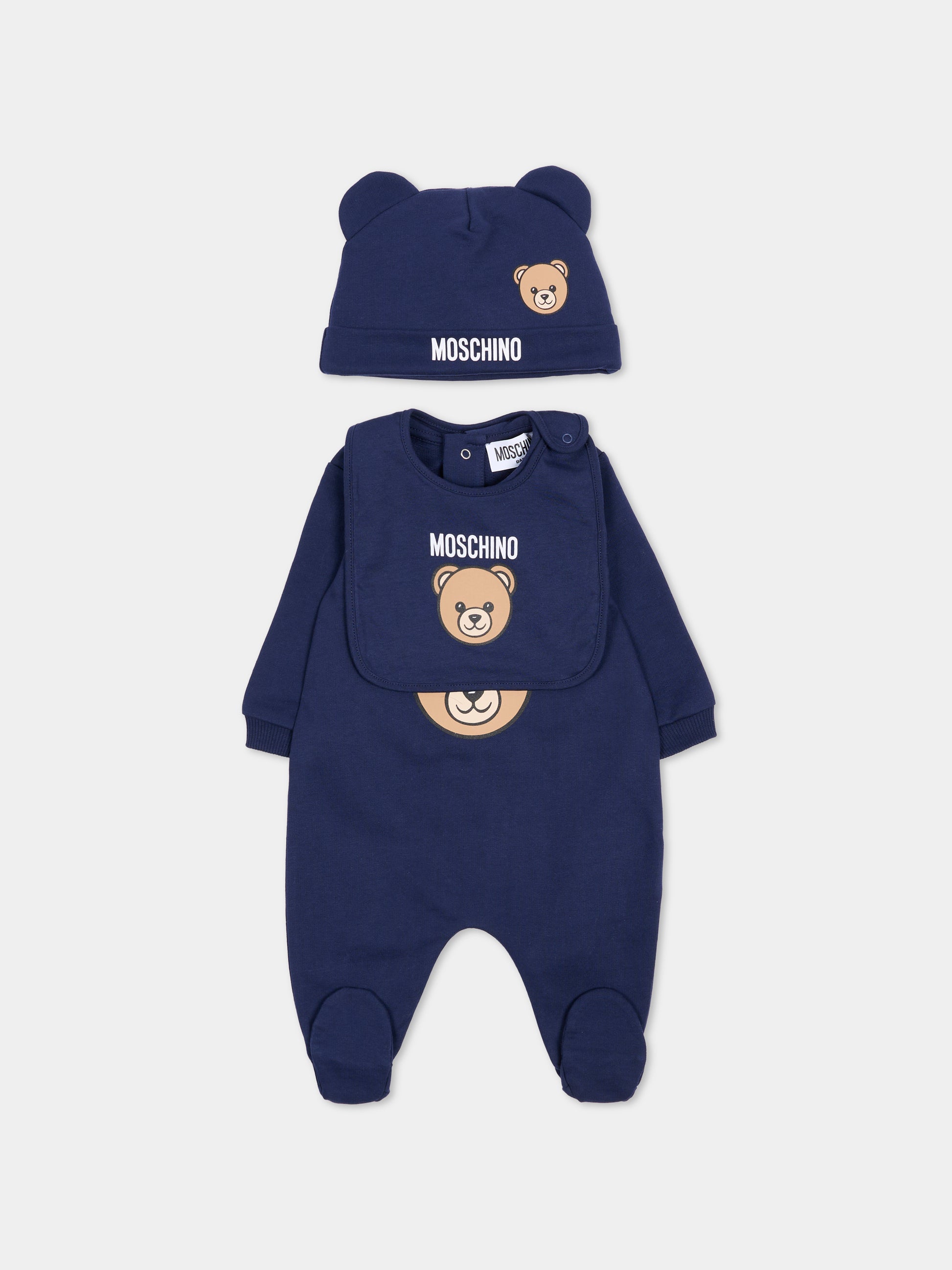 Set tutine blu per neonati con Teddy Bear,Moschino Kids,MUY097 LCA19 40016