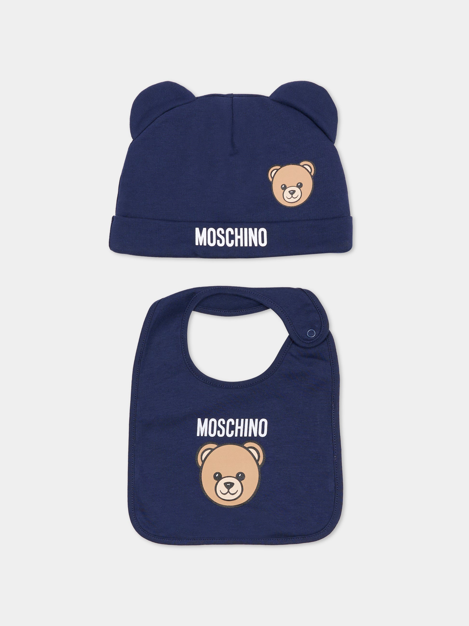 Set accessori blu per neonati con Teddy Bear,Moschino Kids,MUY099 LCA19 40016