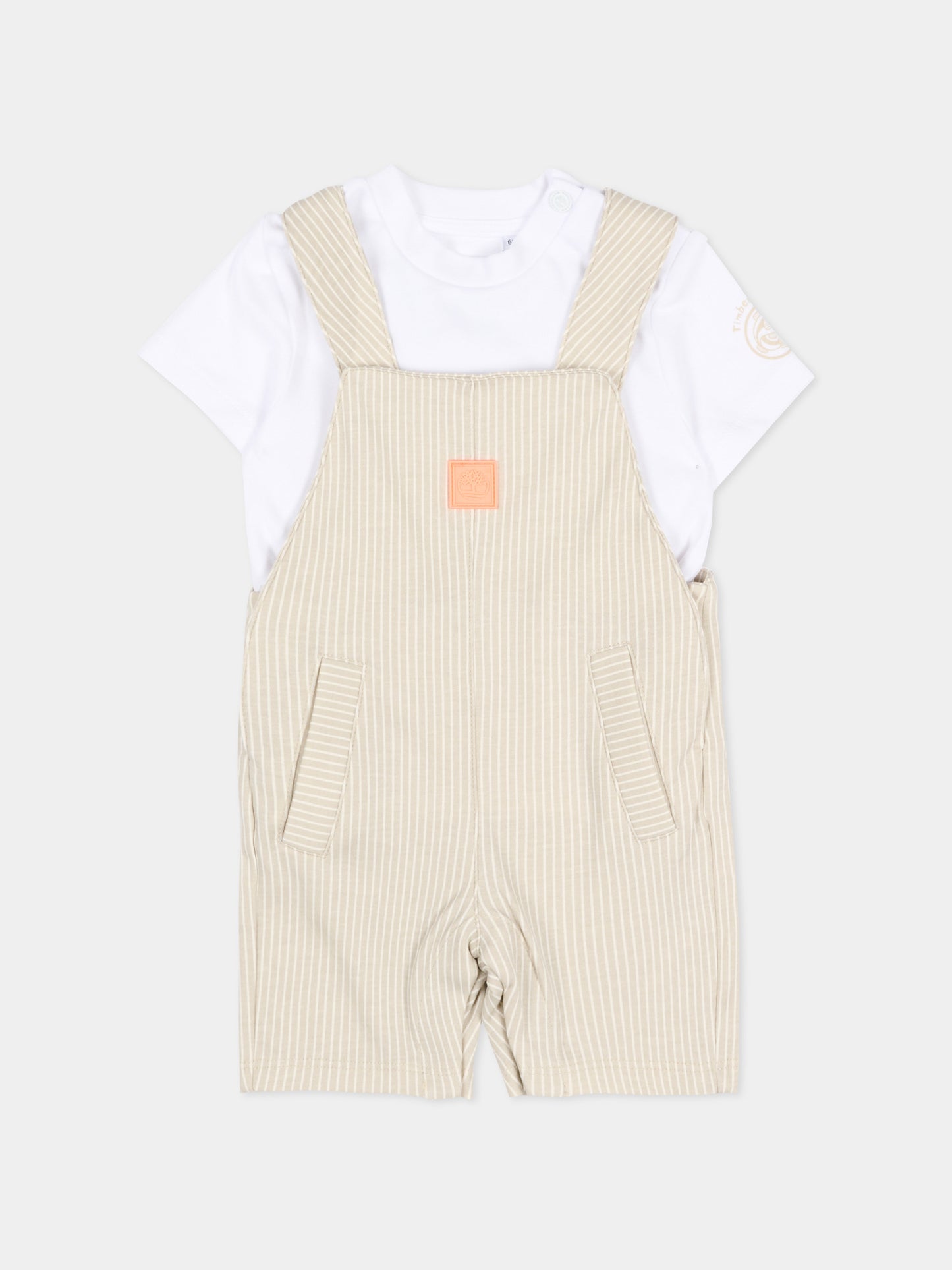Salopette beige per neonato a righe,Timberland,T60883 N52