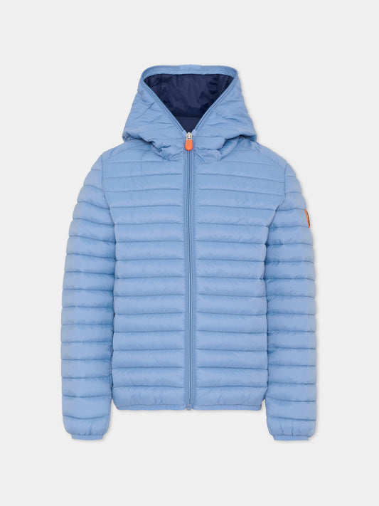 Piumino Giga azzurro per bambino con logo,Save The Duck Kids,J30650B GIGA22 90072