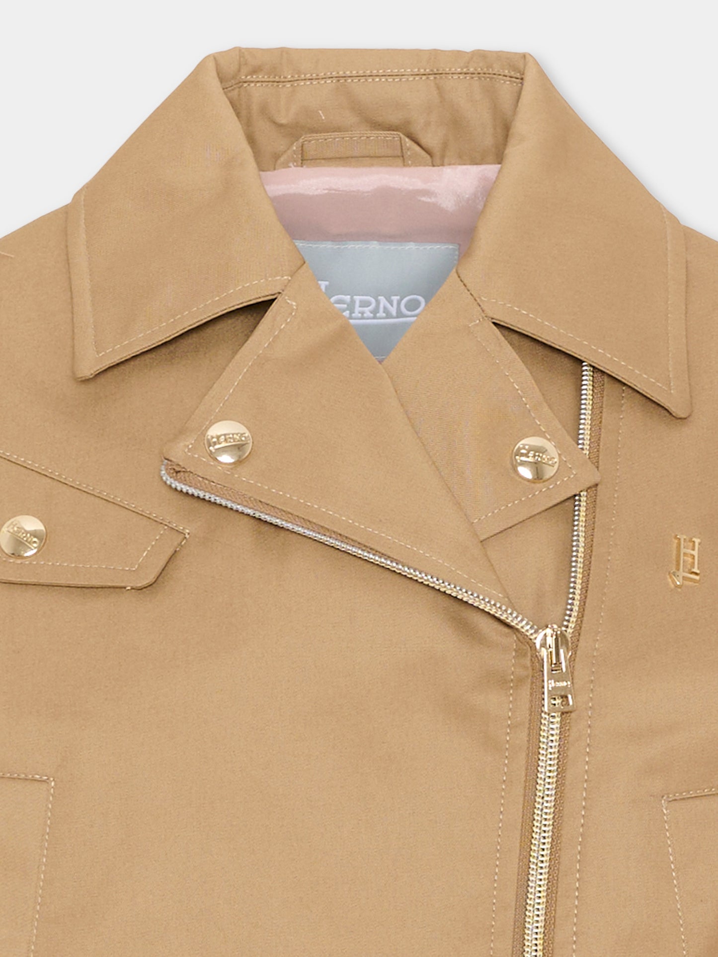 Giubbotto beige per bambina con logo,Herno Kids,GI000098G 13218 2040