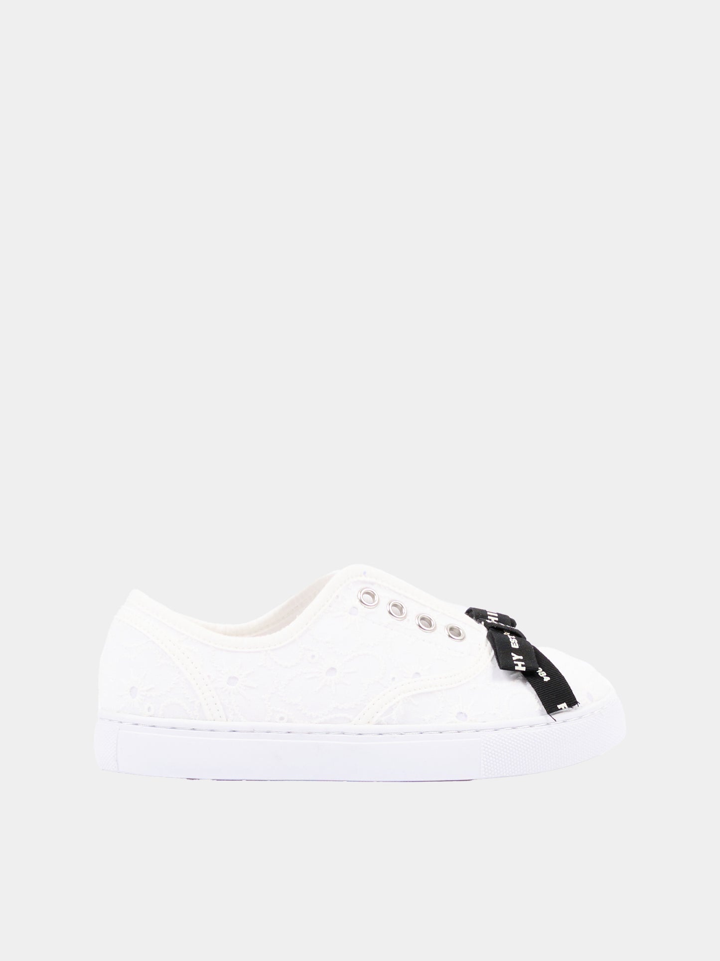 Sneakers avorio per bambina in sangallo con logo,Philosophy,I8G006 - 7946 - 0001