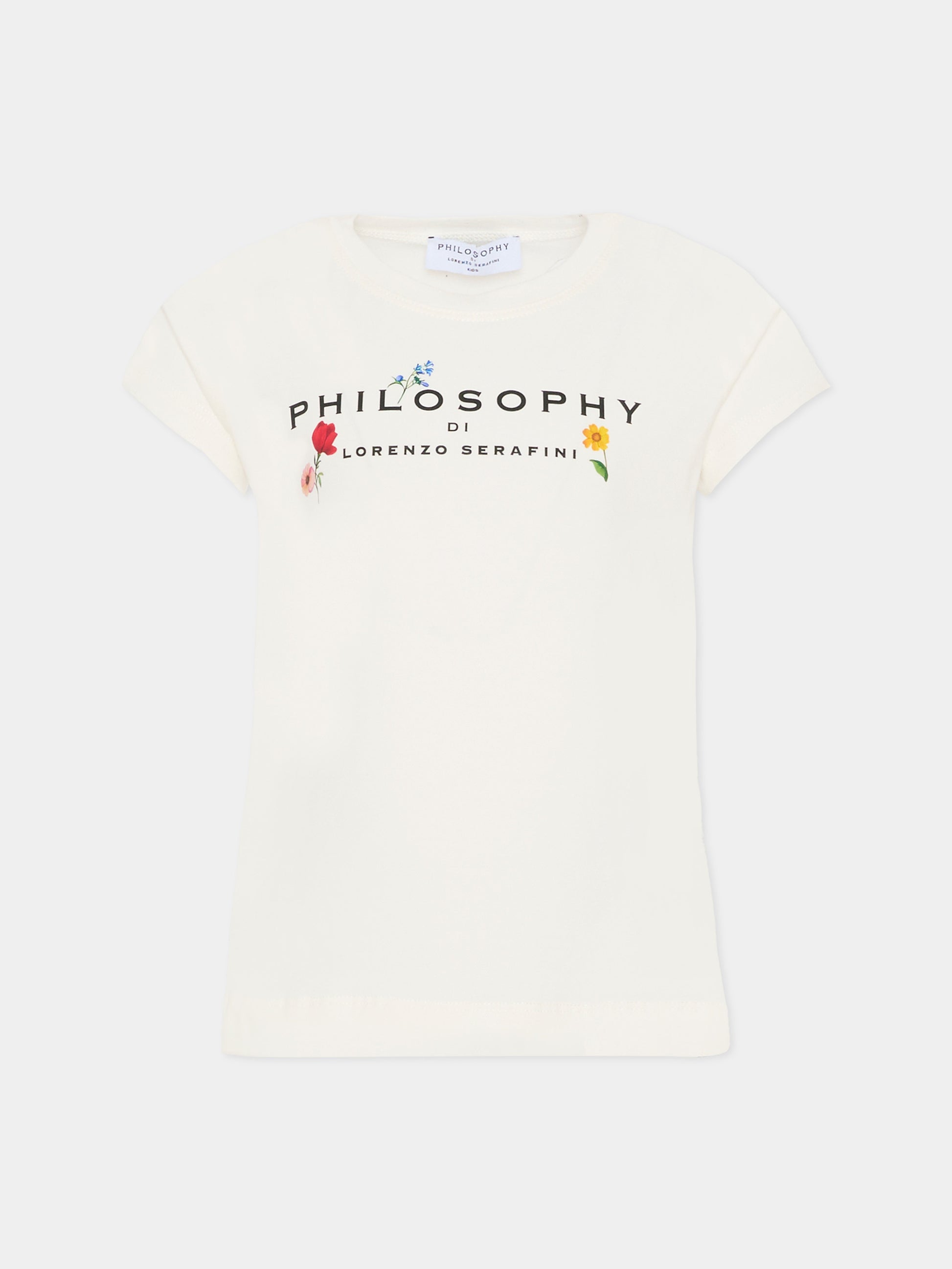 T-shirt avorio per bambina con stampa floreale,Philosophy,I1G613 - 7201 - 0001