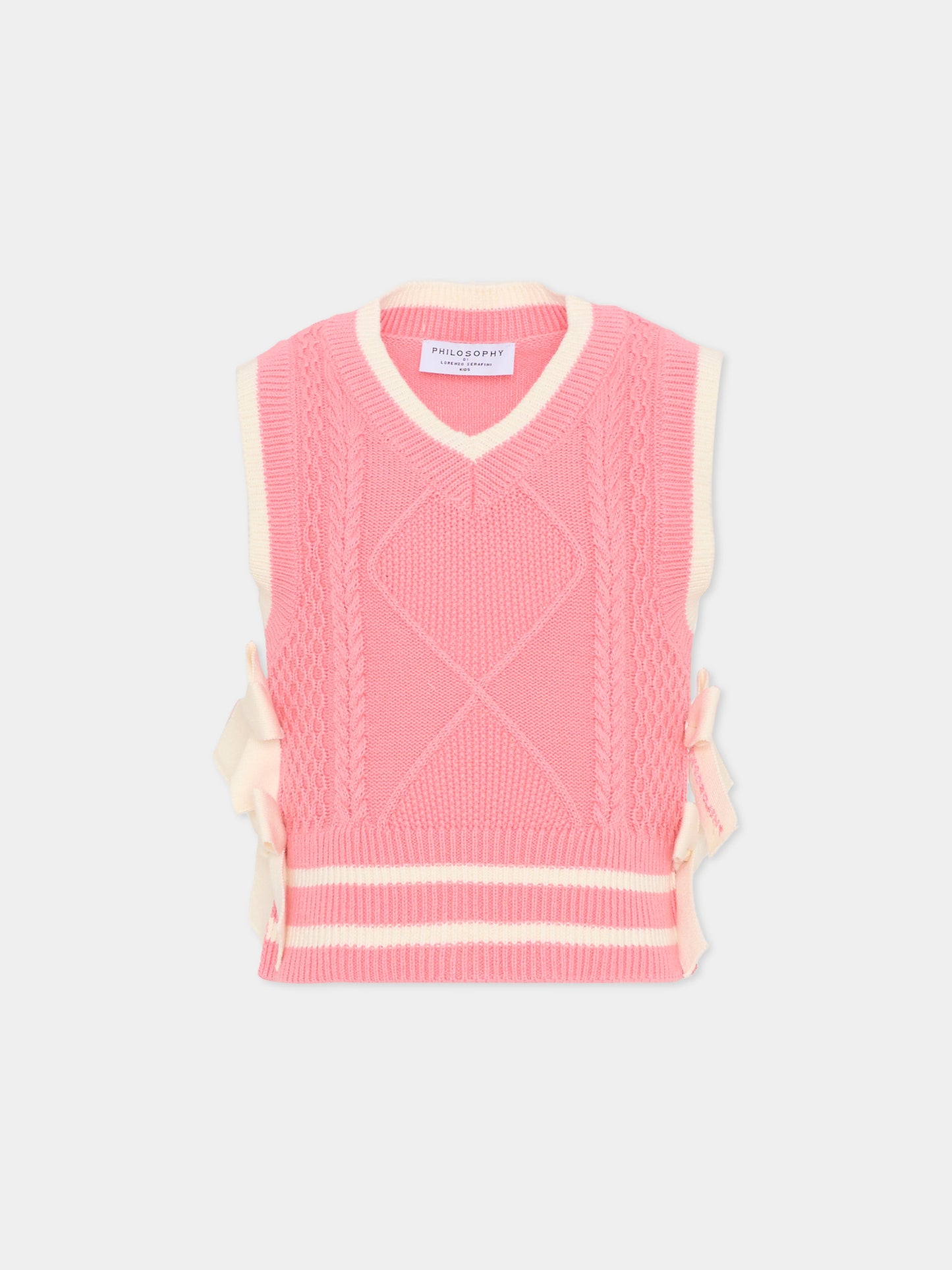 Maglia gilet rosa per bambina con fiocchi,Philosophy,I9G306 - 7034 - 0093