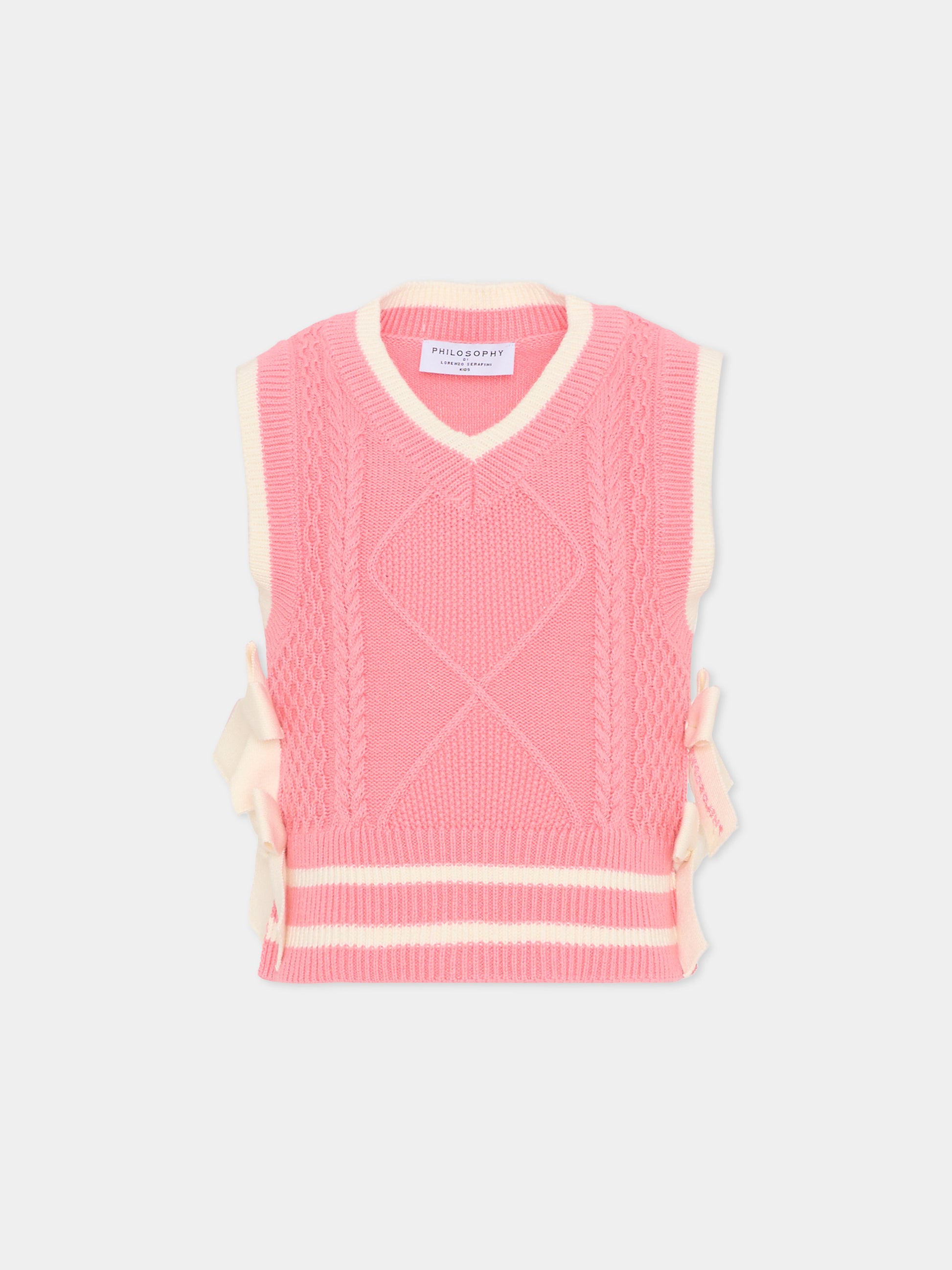 Maglia gilet rosa per bambina con fiocchi,Philosophy,I9G306 - 7034 - 0093
