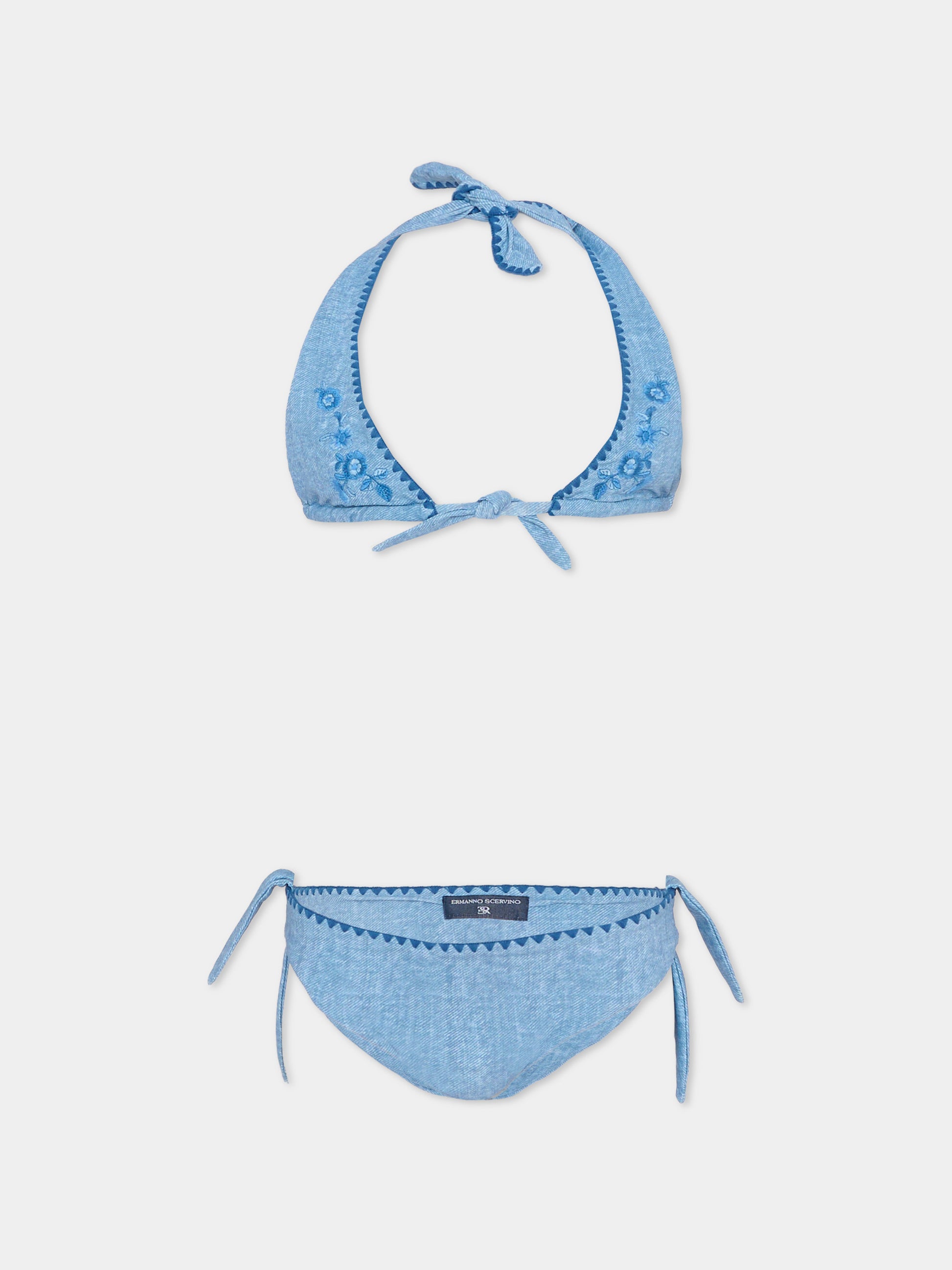 Bikini celeste per bambina con fiori,Ermanno Scervino Junior,Z9G009 - 7755 - 0062