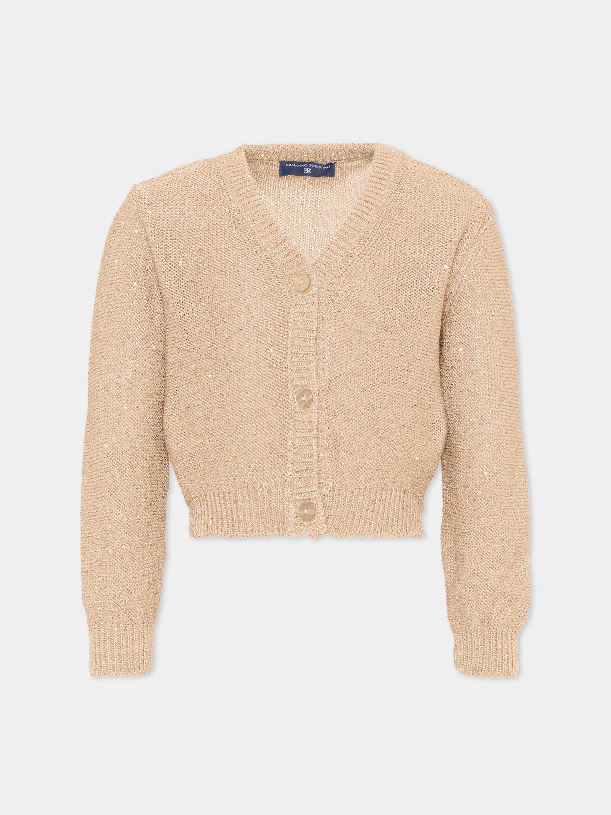 Cardigan beige per bambina con paillettes,Ermanno Scervino Junior,Z9G802 - 7773 - 0002