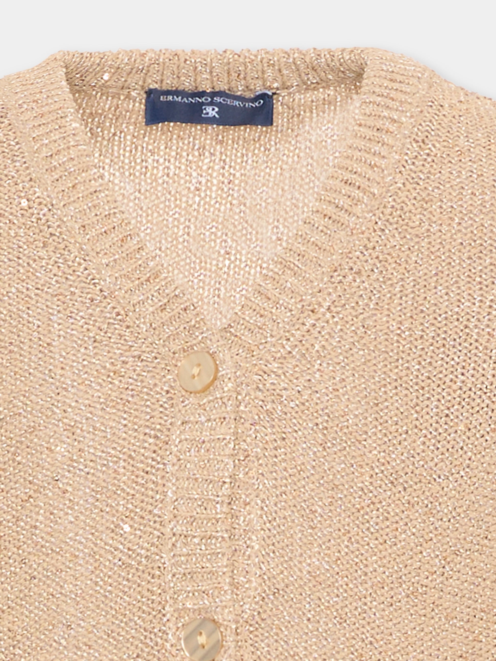 Cardigan beige per bambina con paillettes,Ermanno Scervino Junior,Z9G802 - 7773 - 0002