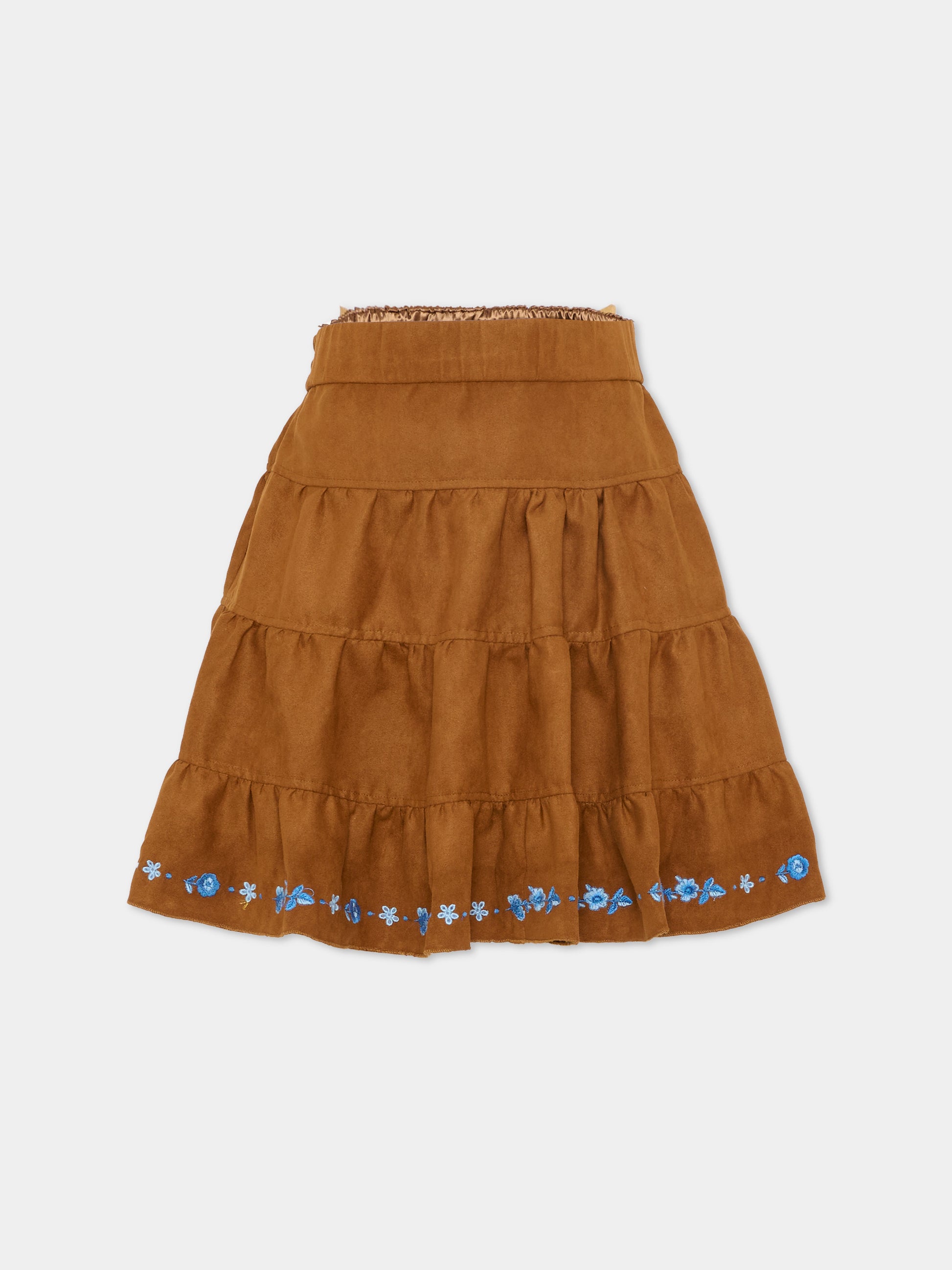 Gonna marrone per bambina con ricamo,Ermanno Scervino Junior,Z9G700 - 7731 - 0005