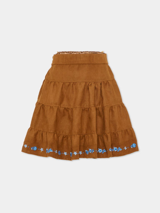 Gonna marrone per bambina con ricamo,Ermanno Scervino Junior,Z9G700 - 7731 - 0005