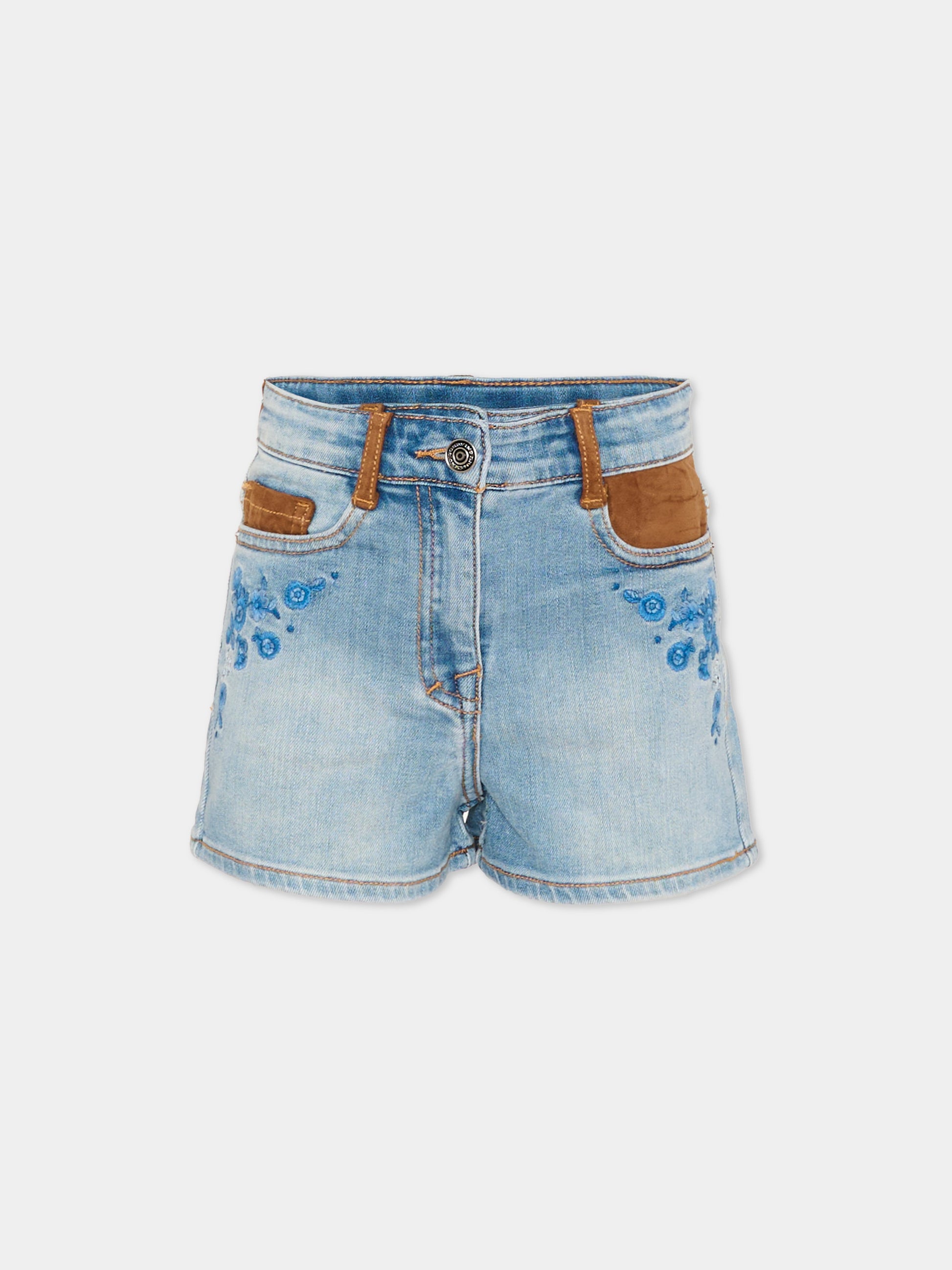 Shorts denim per bambina con ricami,Ermanno Scervino Junior,Z9G401 - 7015 - 062S