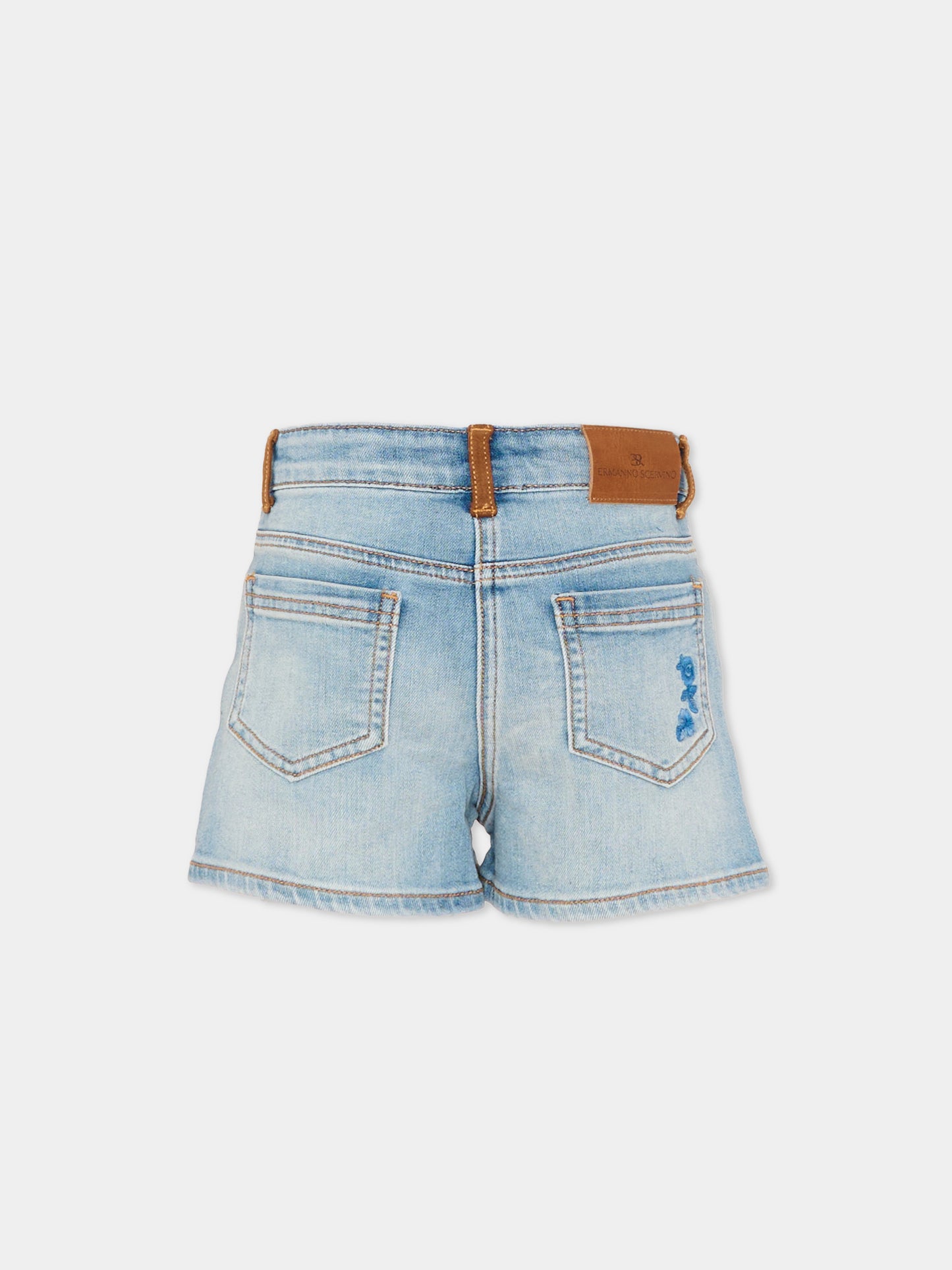 Shorts denim per bambina con ricami,Ermanno Scervino Junior,Z9G401 - 7015 - 062S
