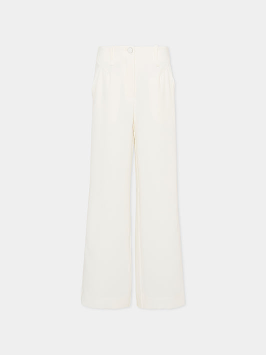 Pantaloni avorio per bambina con logo,Monnalisa,71G404 - 7303 - 0001