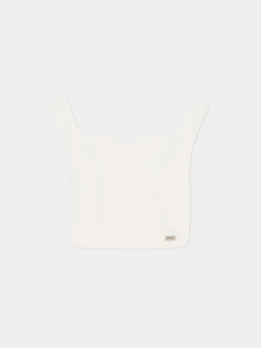 Top avorio per bambina con logo,Monnalisa,71G307 - 7303 - 0001