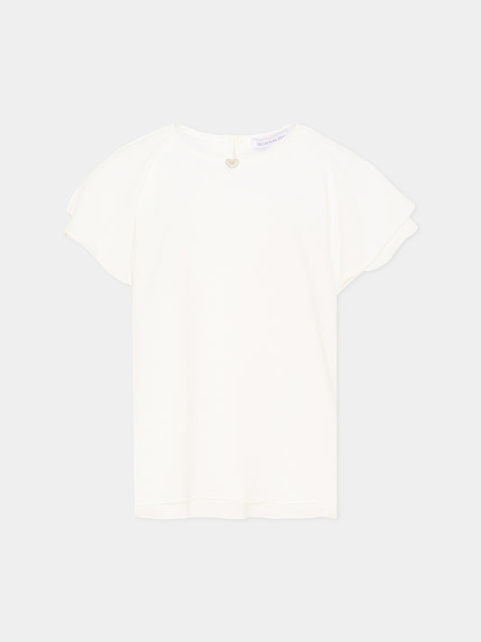 Top bianco per bambina con maniche alette,Monnalisa,17G303 - 7113 - 0001