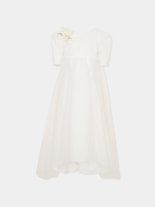 Vestito bianco per bambina con ricami,Monnalisa,71G906 - 7910 - 0001
