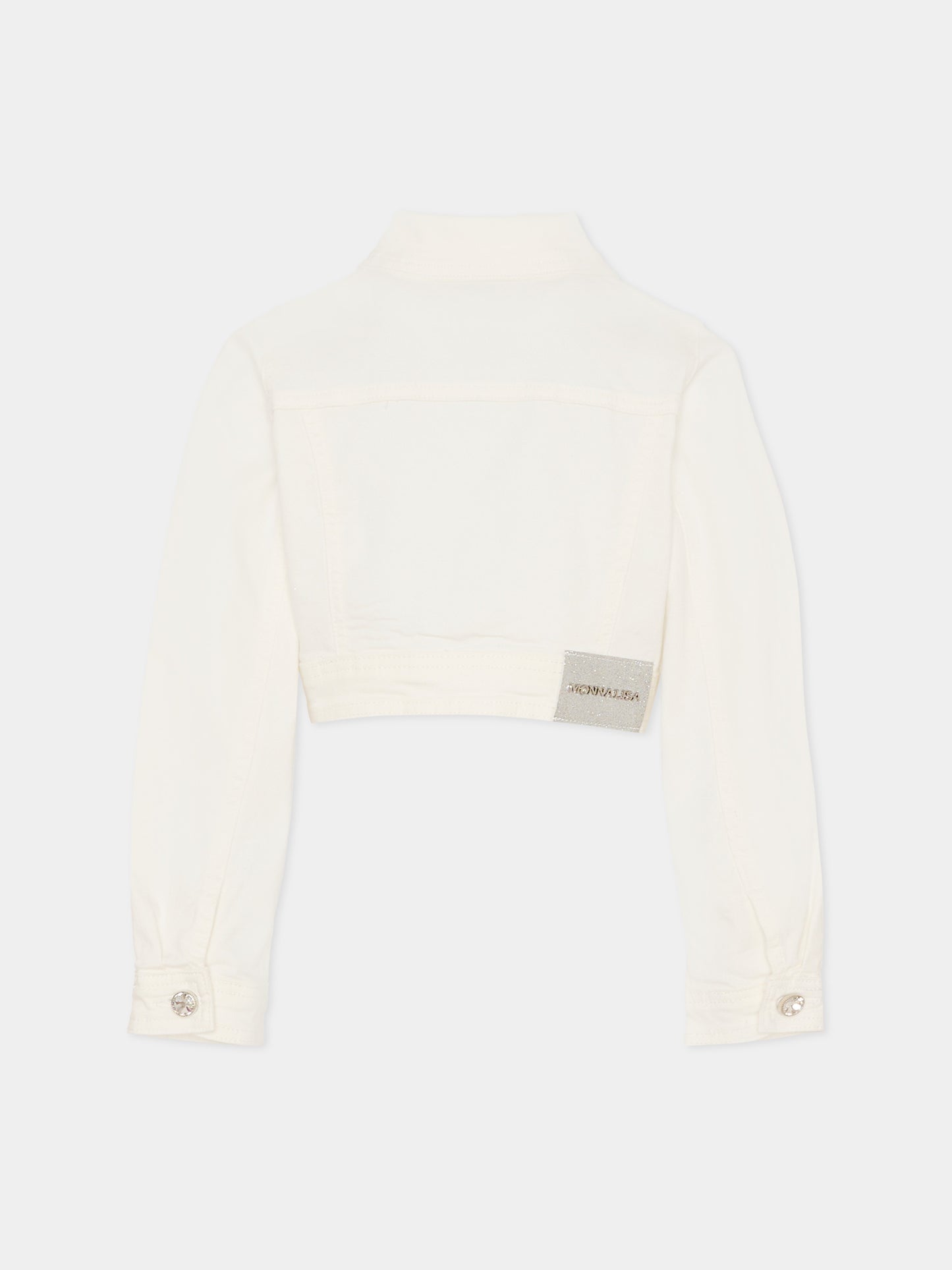 Giubbotto di jeans avorio per bambina con cristalli,Monnalisa,79G105NP - 7015 - 0001