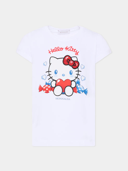 T-shirt bianca per bambina con Hello Kitty,Monnalisa,11G618 - 7201 - 0099
