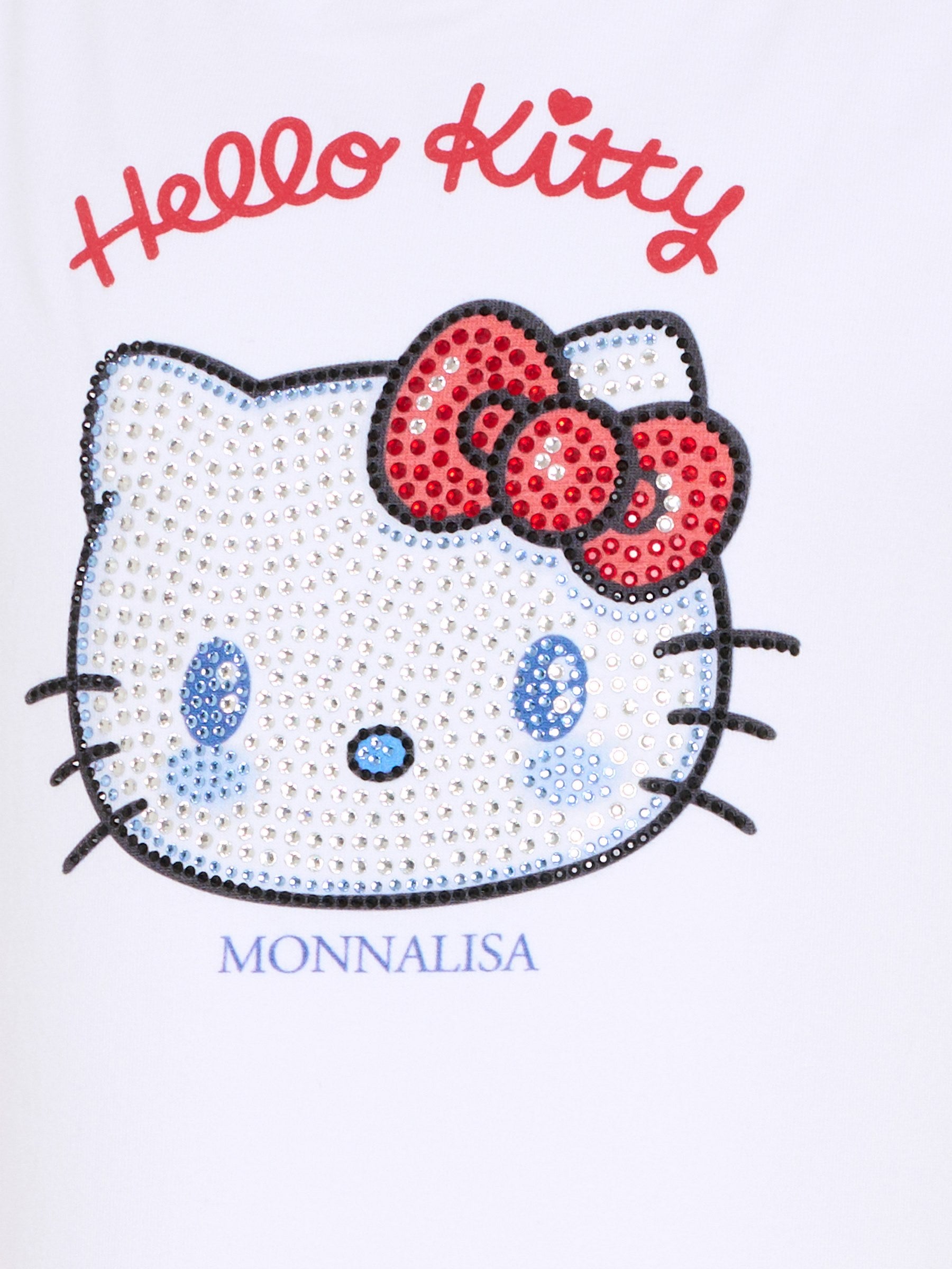 T-shirt bianca per bambina con Hello Kitty di strass,Monnalisa,19G617 - 7005 - 0099