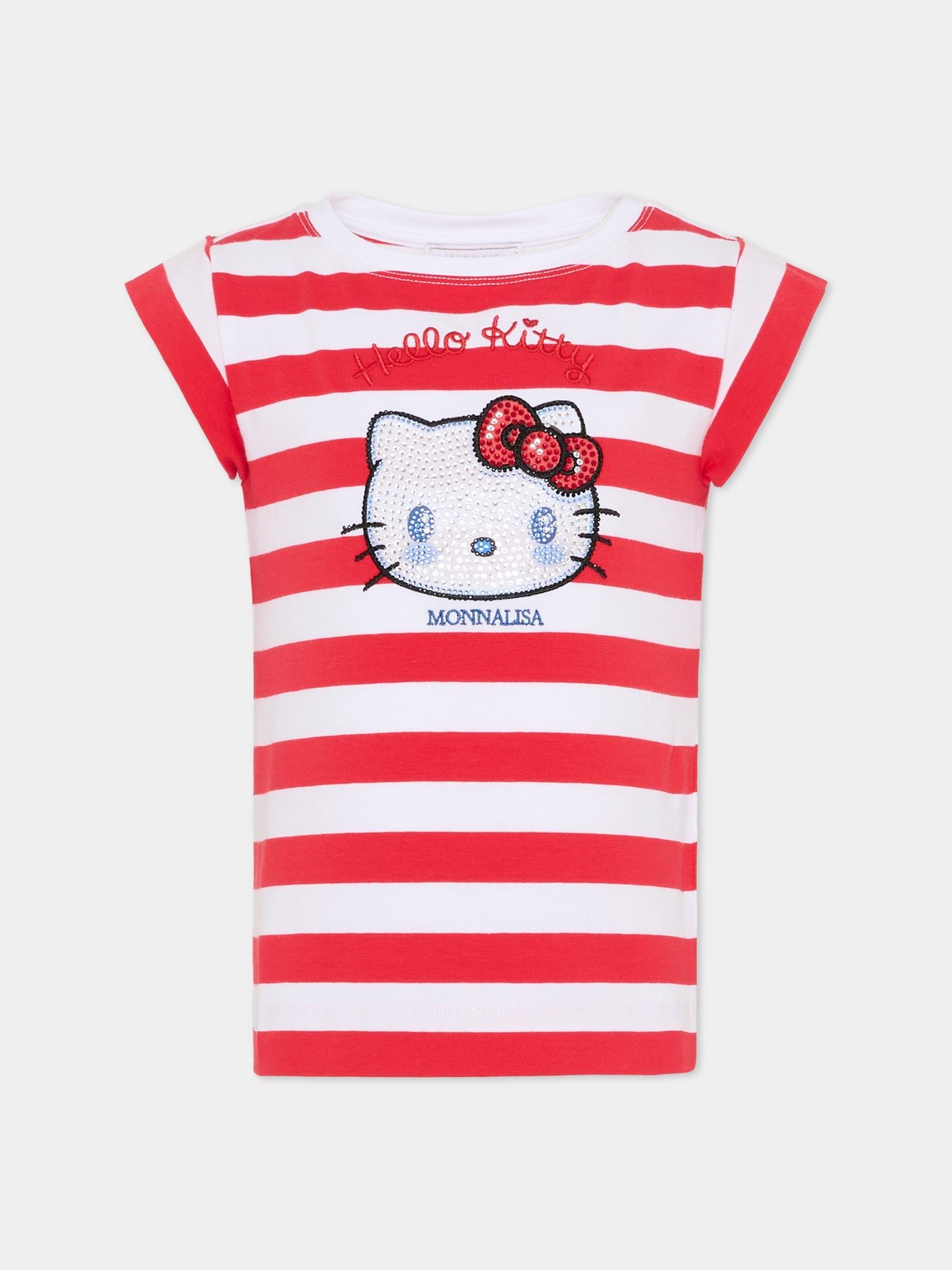 T-shirt rossa per bambina con Hello Kitty di strass,Monnalisa,19G617 - 7042 - 9944