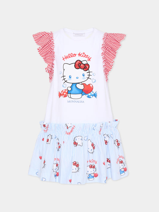 Vestito bianco per bambina con Hello Kitty,Monnalisa,11G917 - 7201 - 0099