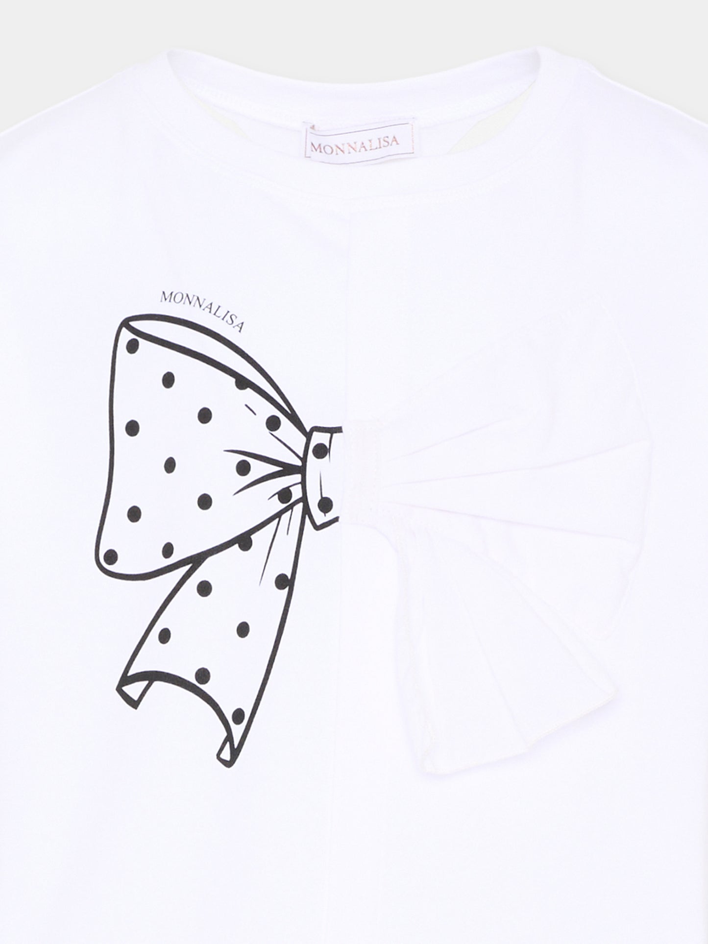 T-Shirt bianca per bambina con fiocco,Monnalisa,11G615 - 7201 - 0099