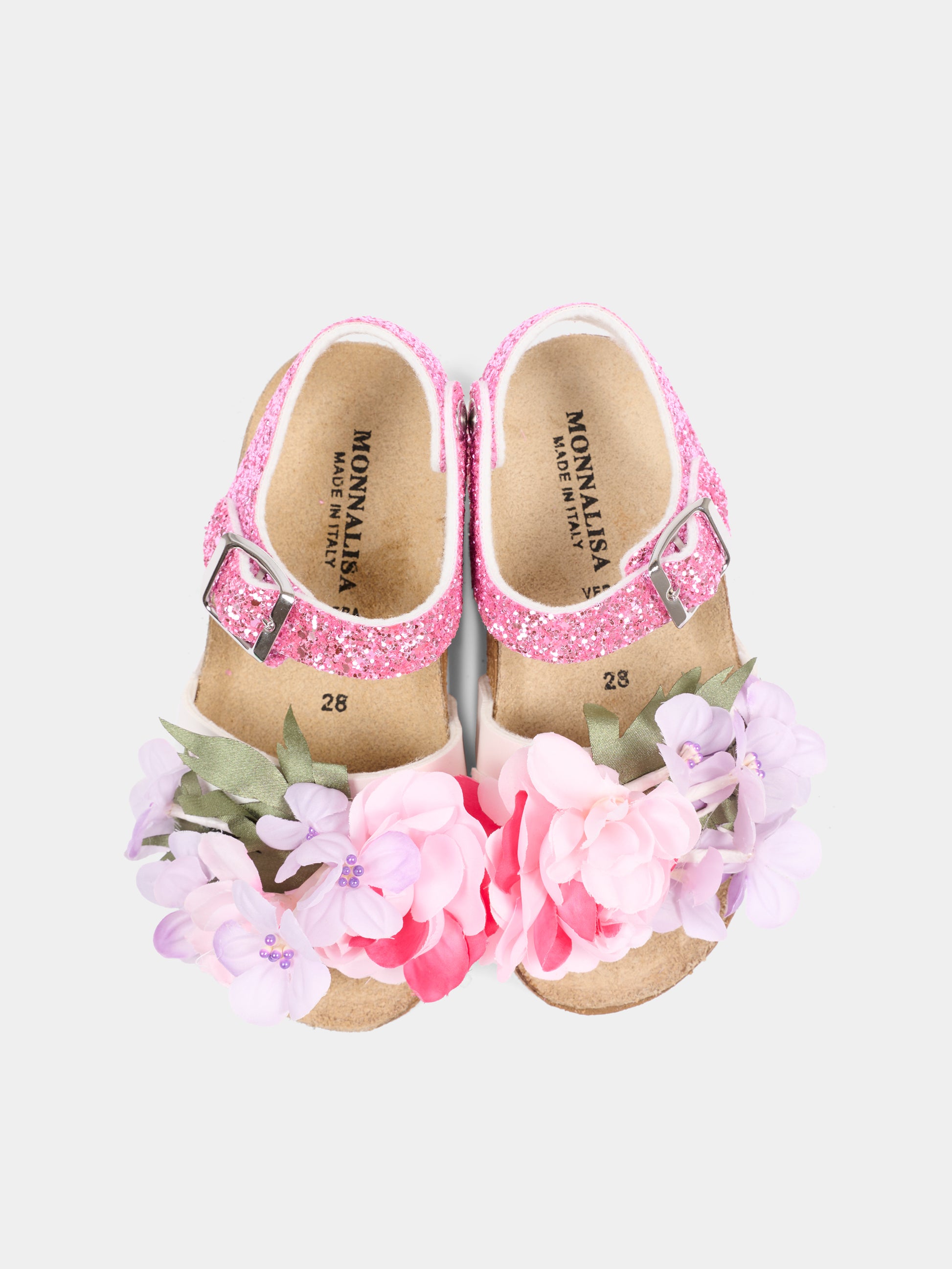 Sandali rosa per bambina con fiori,Monnalisa,8CG010 - 7708 - 0090