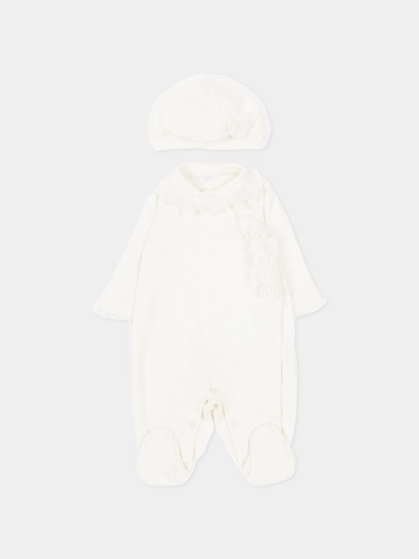Set tutina bianco per neonata con fiori,Monnalisa,35G503 - 7010 - 0001