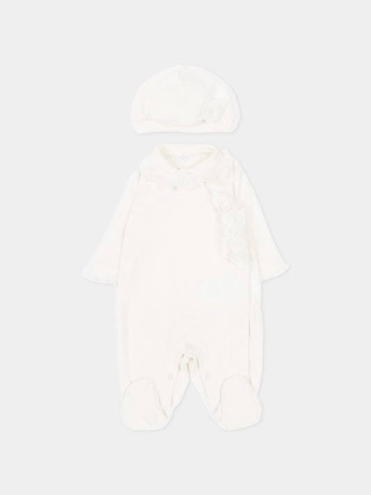 Set tutina bianco per neonata con fiori,Monnalisa,35G503 - 7010 - 0001