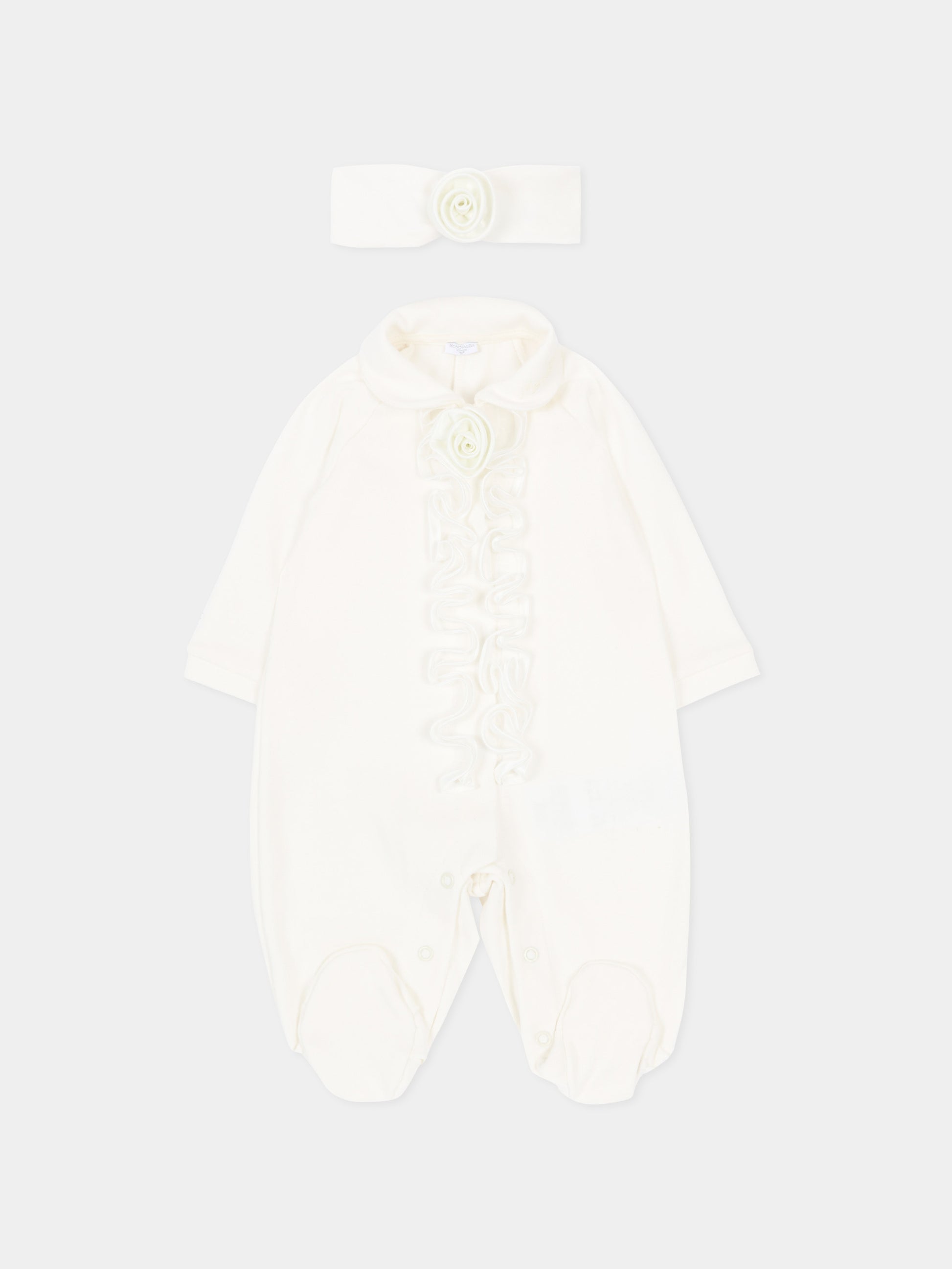 Set tutina bianco per neonata con rosa,Monnalisa,35G501 - 7010 - 0001
