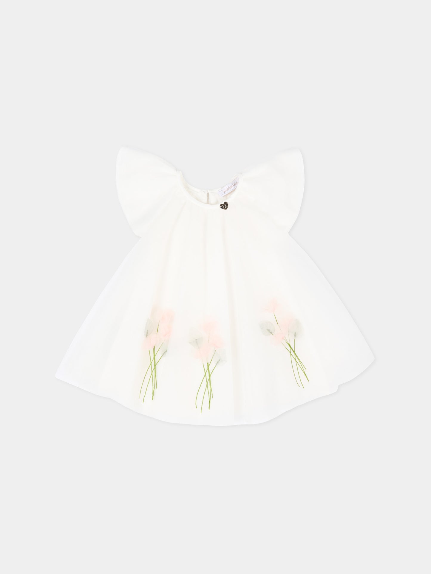 Vestito elegante avorio per neonata con fiori,Monnalisa,73G904 - 7747 - 0001