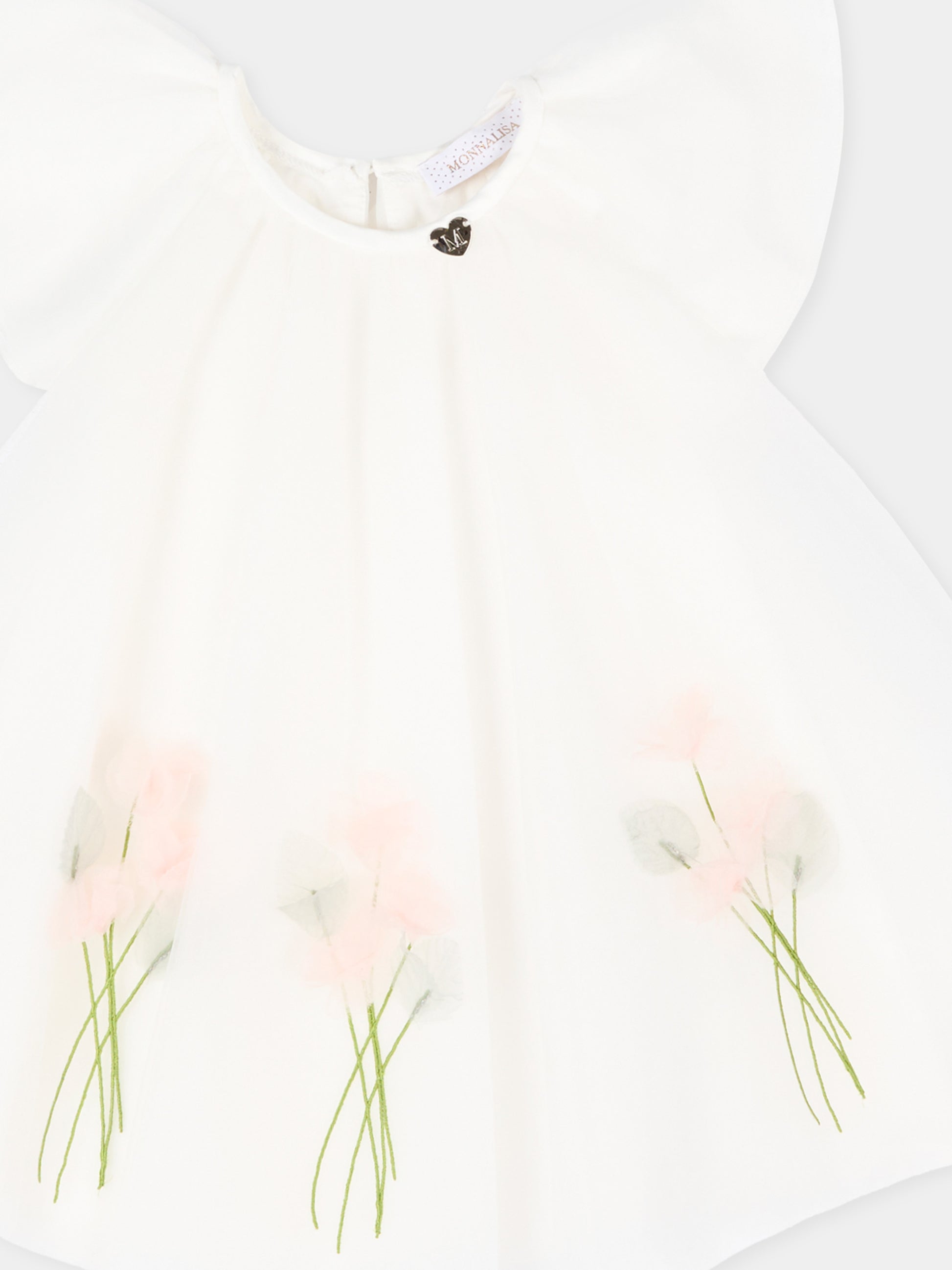 Vestito elegante avorio per neonata con fiori,Monnalisa,73G904 - 7747 - 0001