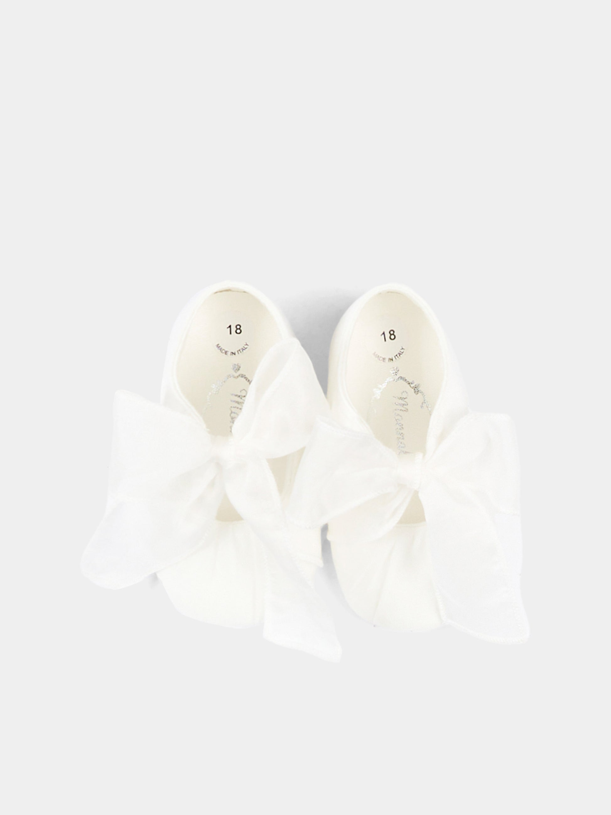 Ballerine bianche per neonata con fiocco,Monnalisa,73G002 - 7133 - 0001