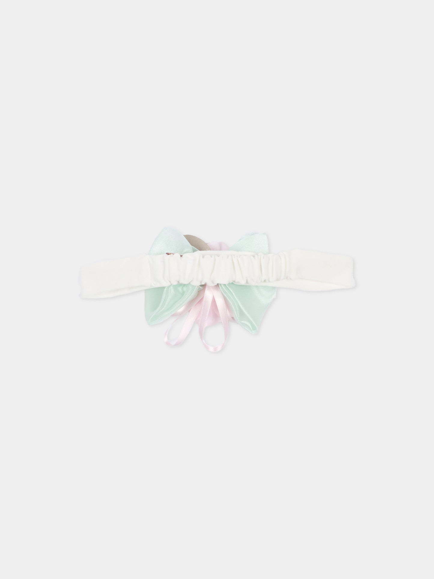 Fascia avorio per bambina con rosa,Monnalisa,73G005 - 7201 - 0120