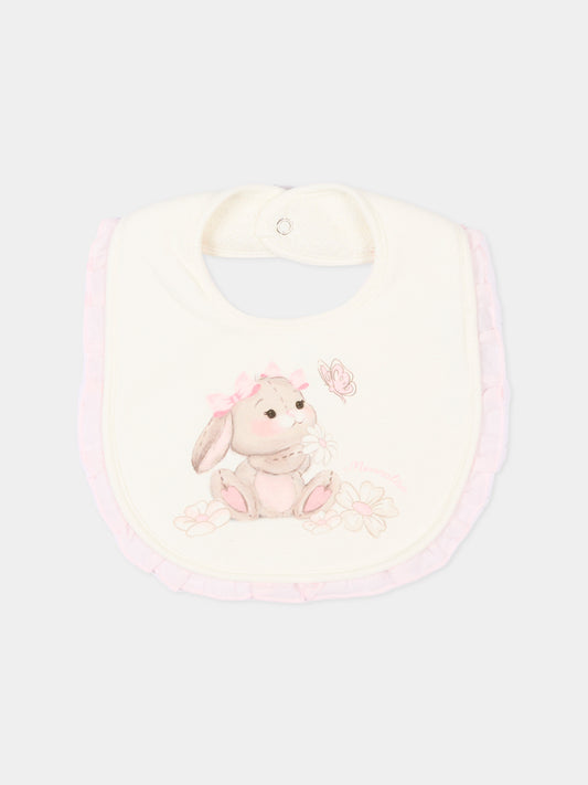 Bavaglino avorio per neonata con coniglio,Monnalisa,35G009 - 7000 - 0001