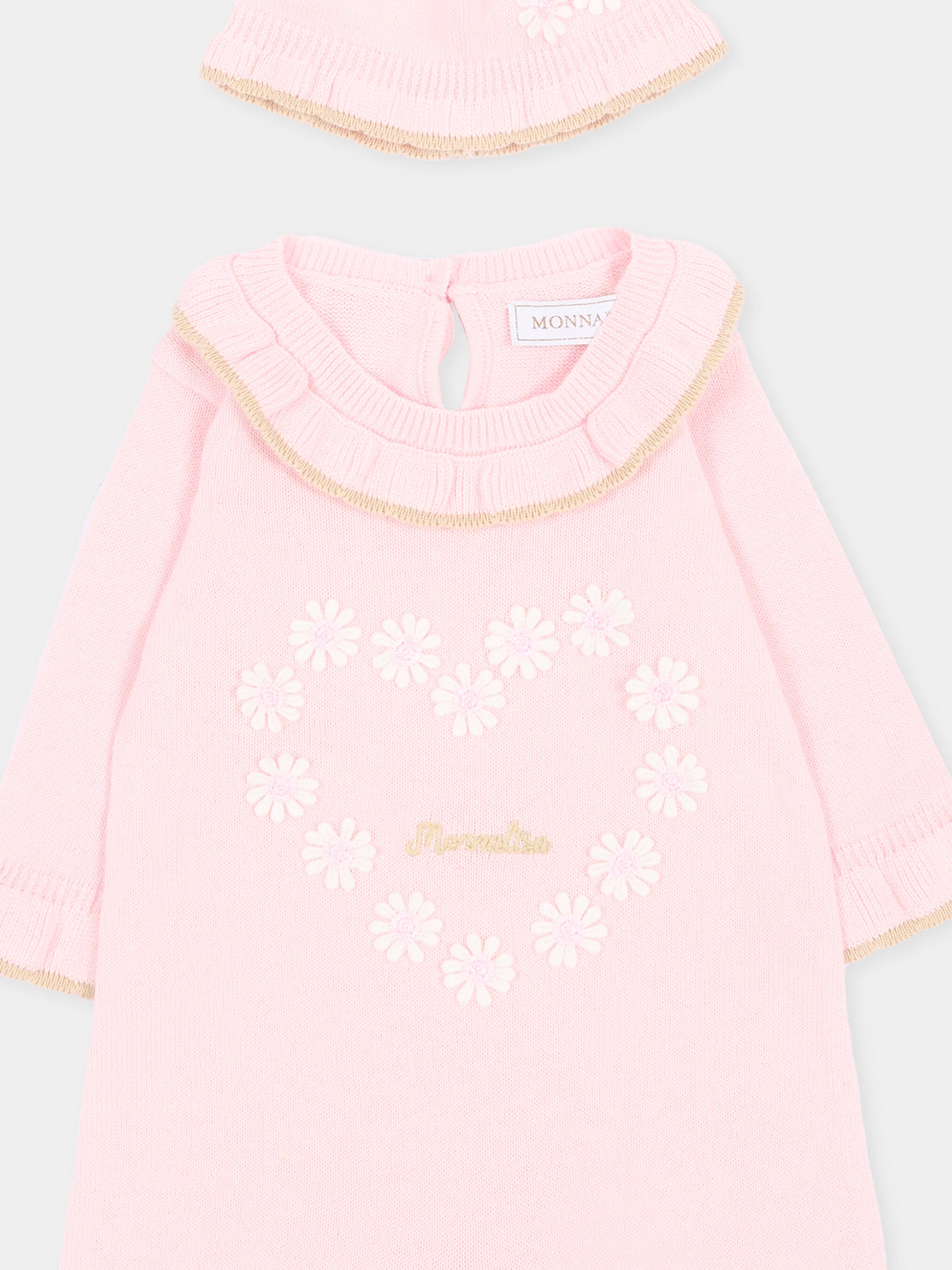 Set tutina rosa per neonata con fiori,Monnalisa,35G513 - 7040 - 0090