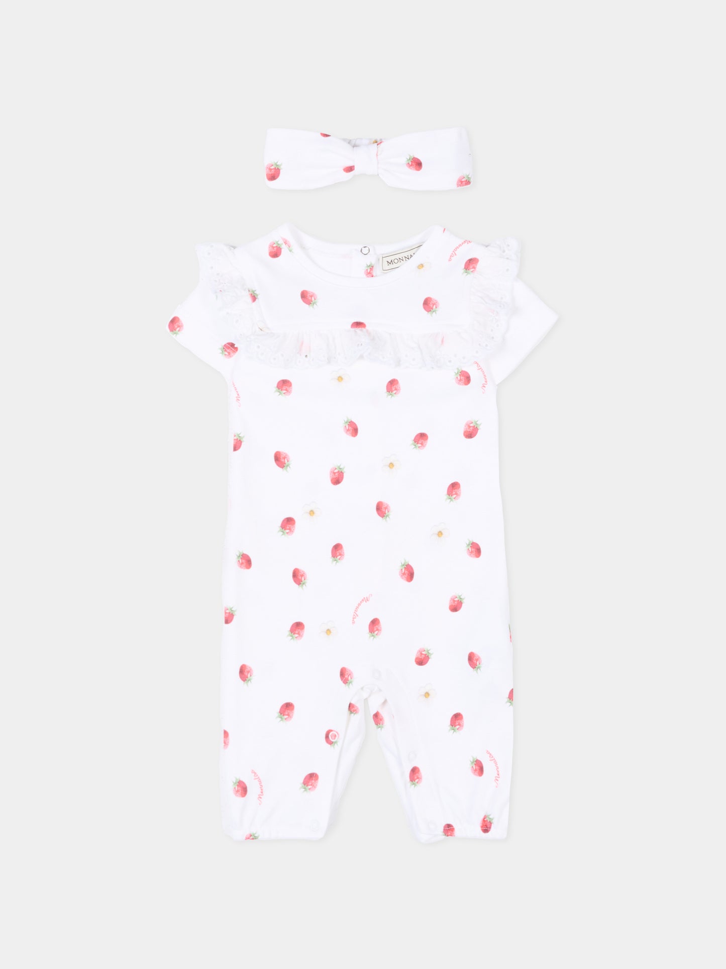 Pagliaccetto bianco per neonata con fragole,Monnalisa,35G517 - 7082 - 9944